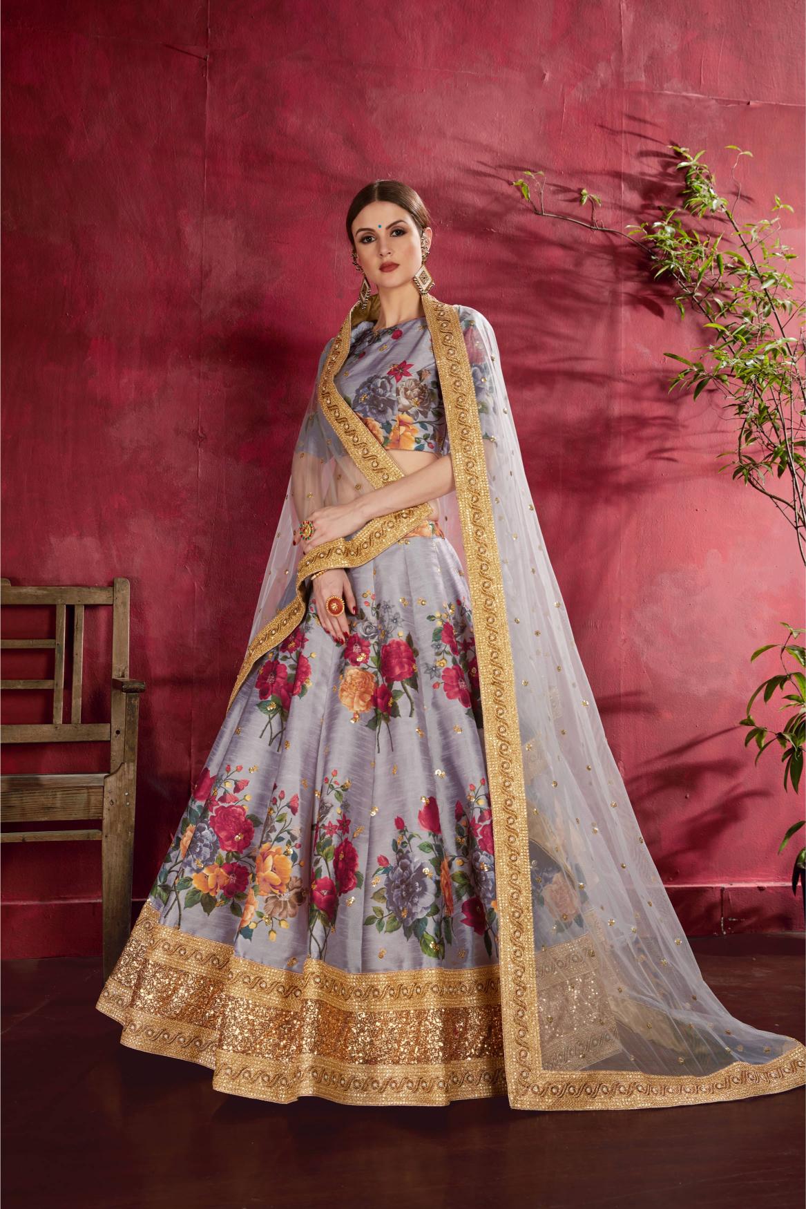 Grey Heavy Banglori Silk Lehenga Choli