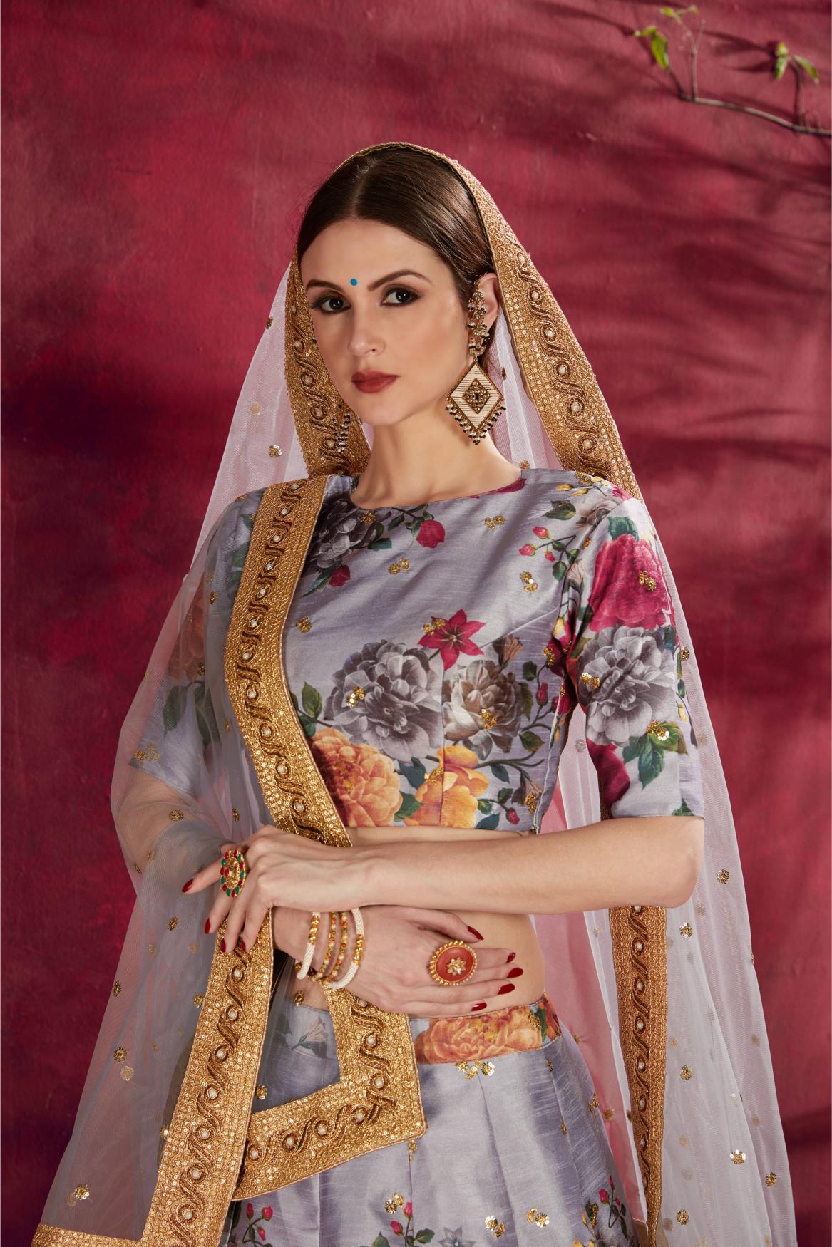 Grey Heavy Banglori Silk Lehenga Choli — alternate view