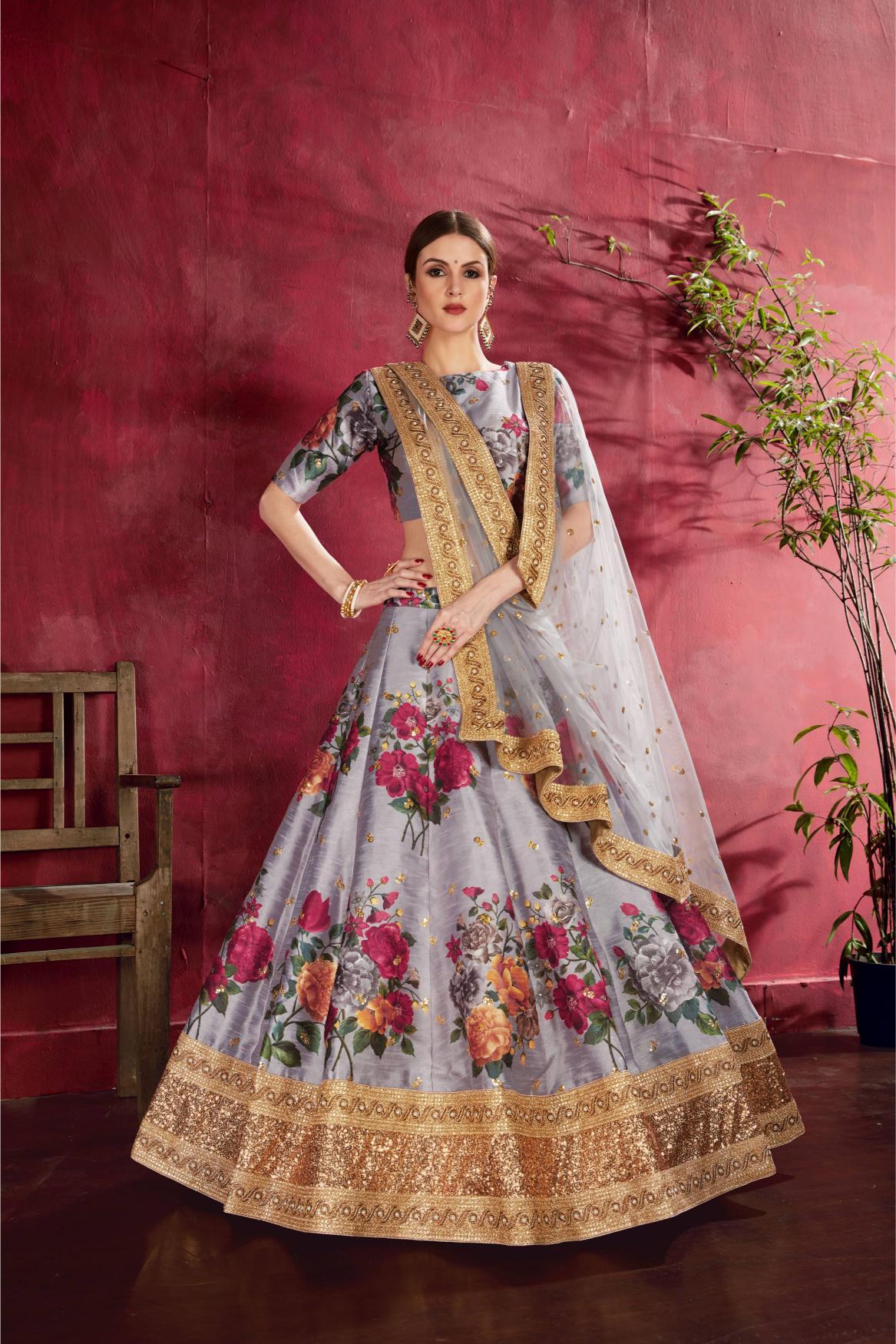 Grey Heavy Banglori Silk Lehenga Choli