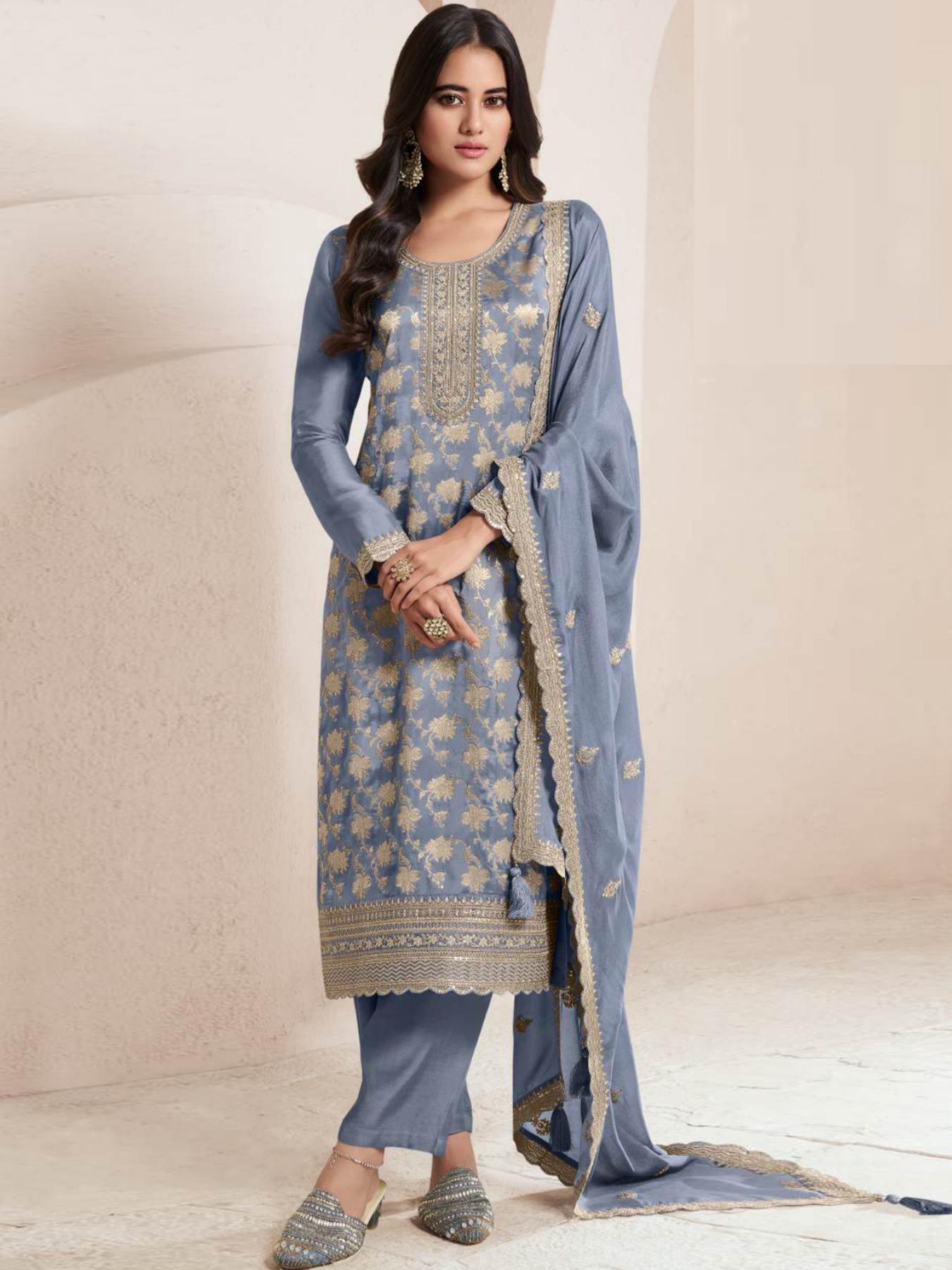 Grey Jacquard Sharara Suits