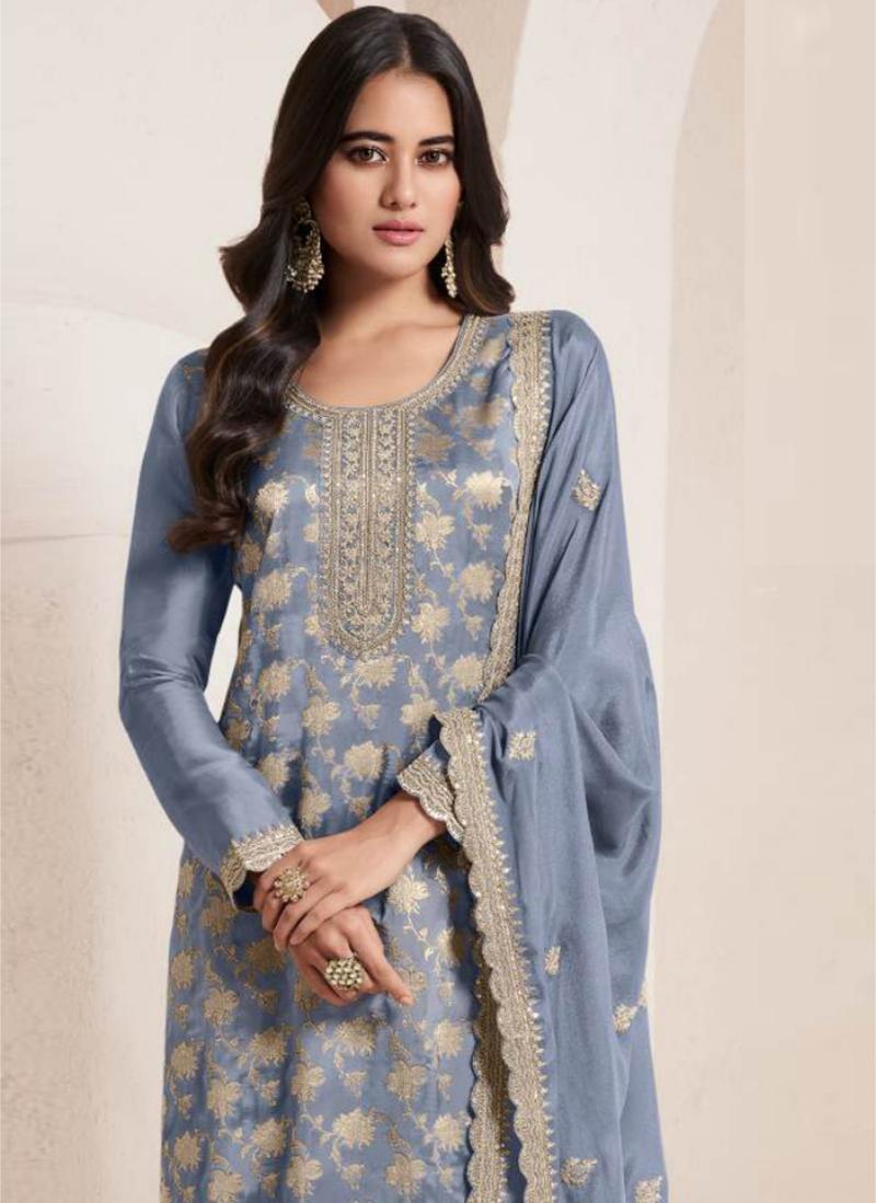 Grey Jacquard Sharara Suits — alternate view