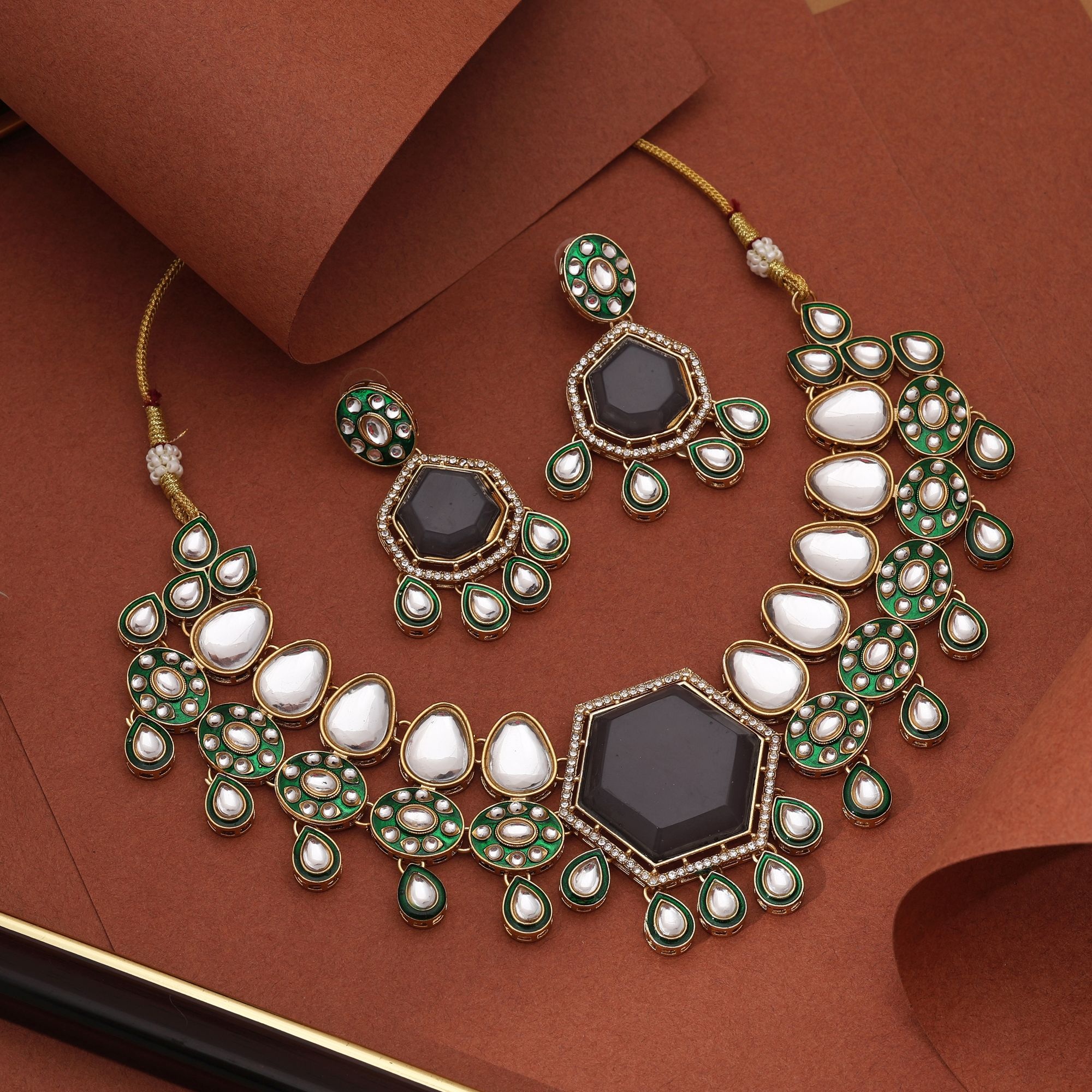 Grey Kundan Stone Classic Premium Function Wear Necklace