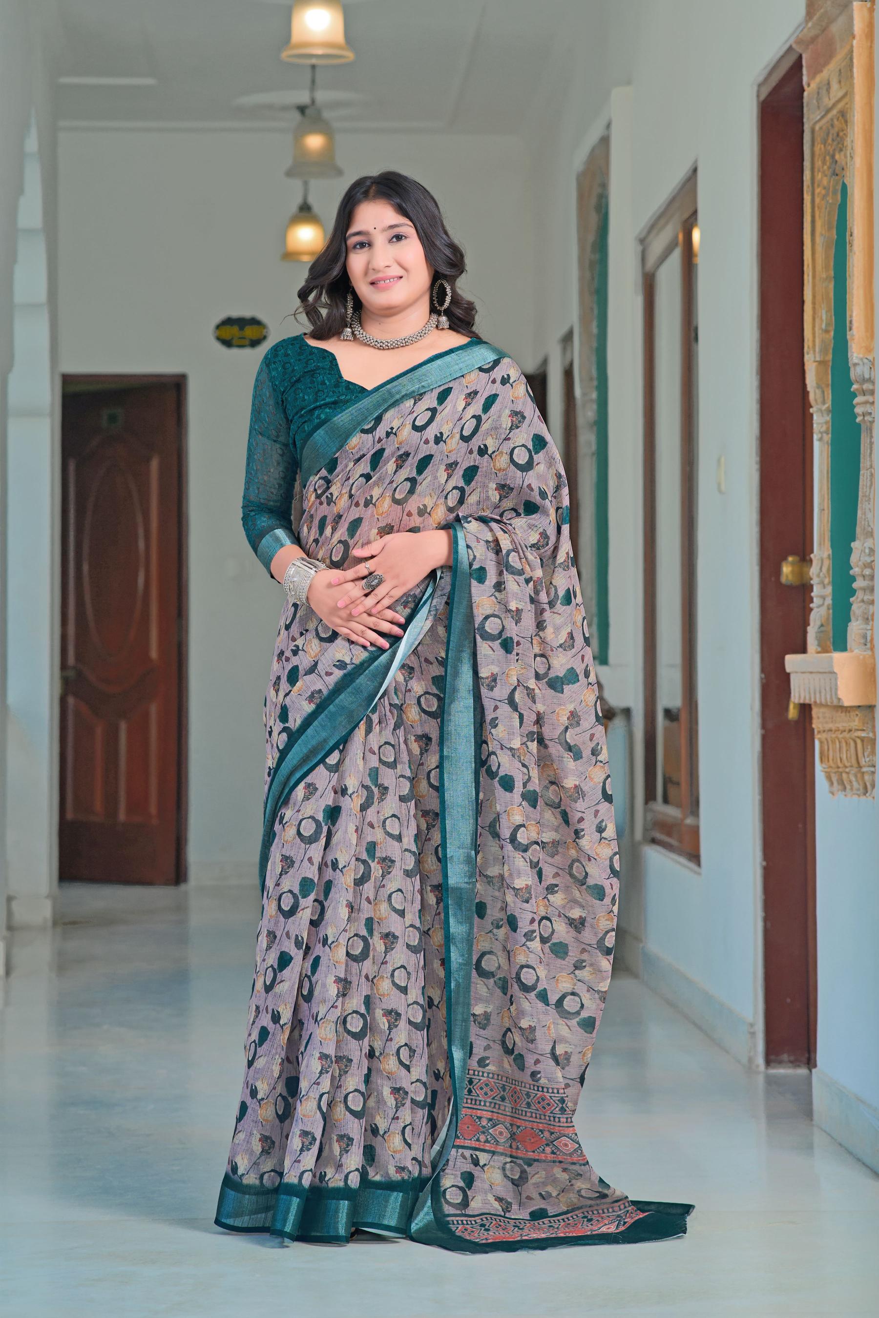 Grey Linen Cotton Saree