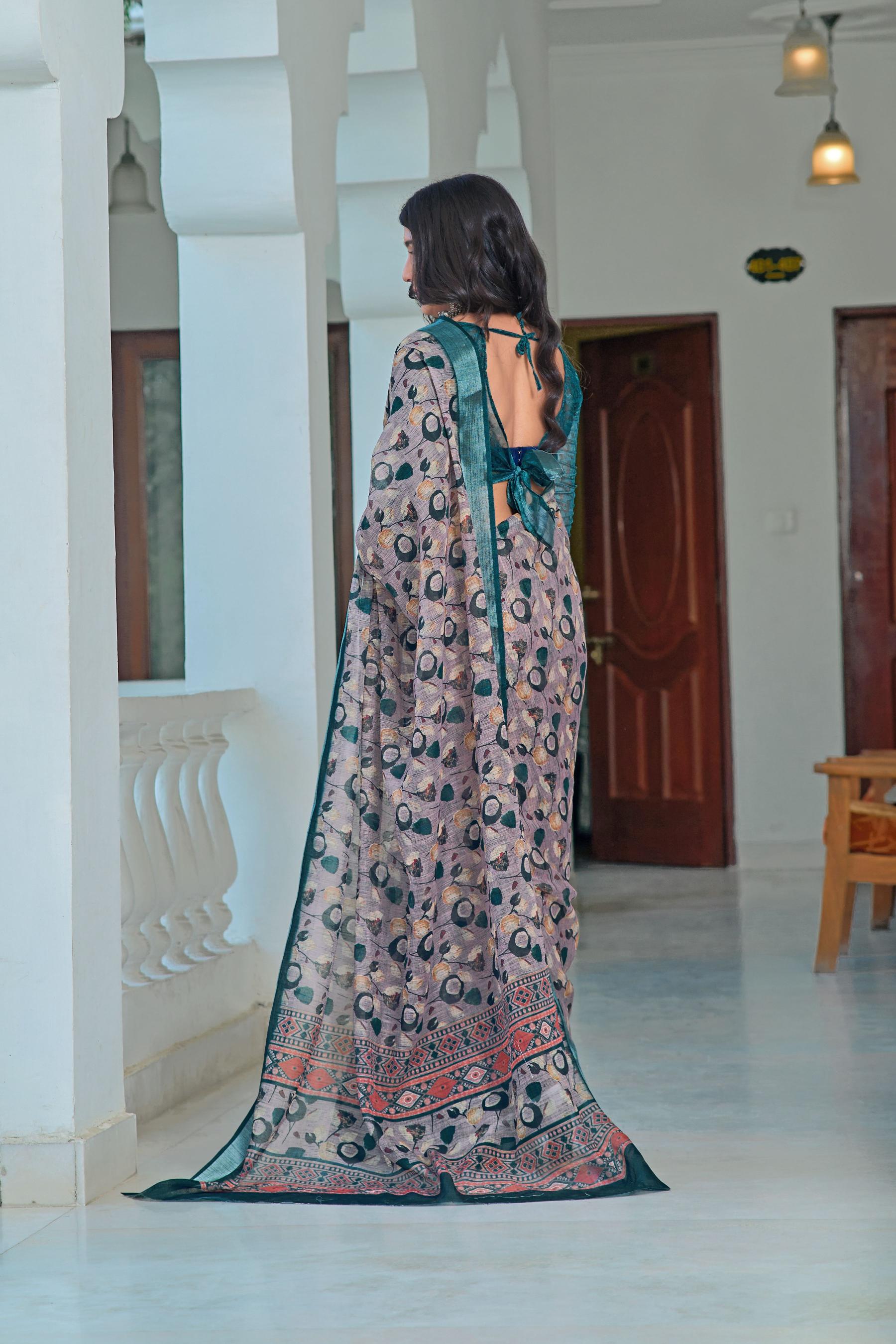 Grey Linen Cotton Saree — alternate view
