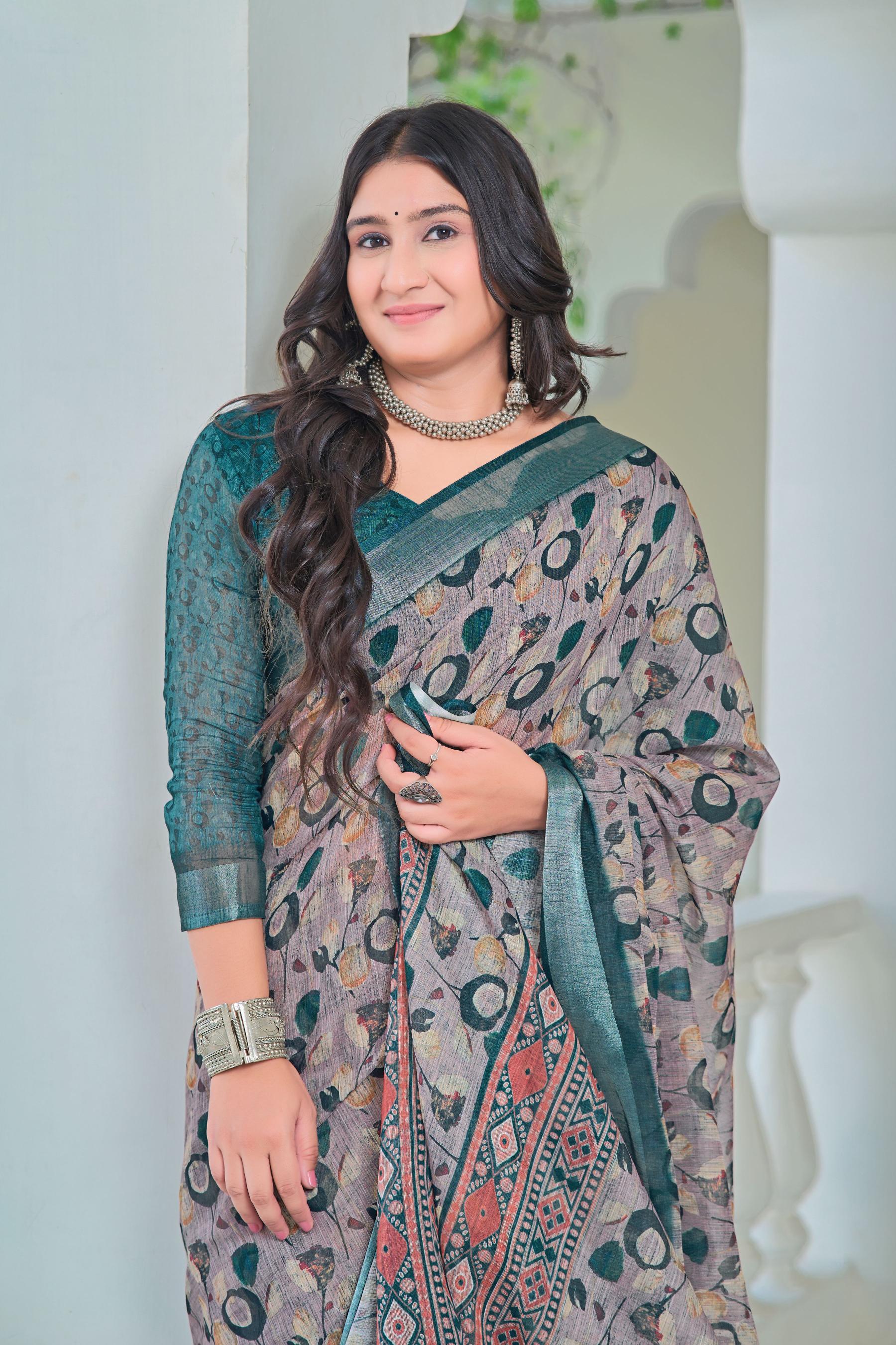 Grey Linen Cotton Saree