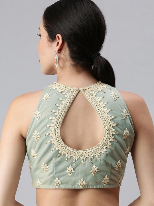 Grey Lycra N Net Embroidery Readymade Blouse — alternate view