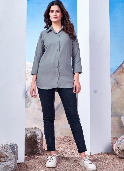 Grey Maaza Cotton Readymade Shirt