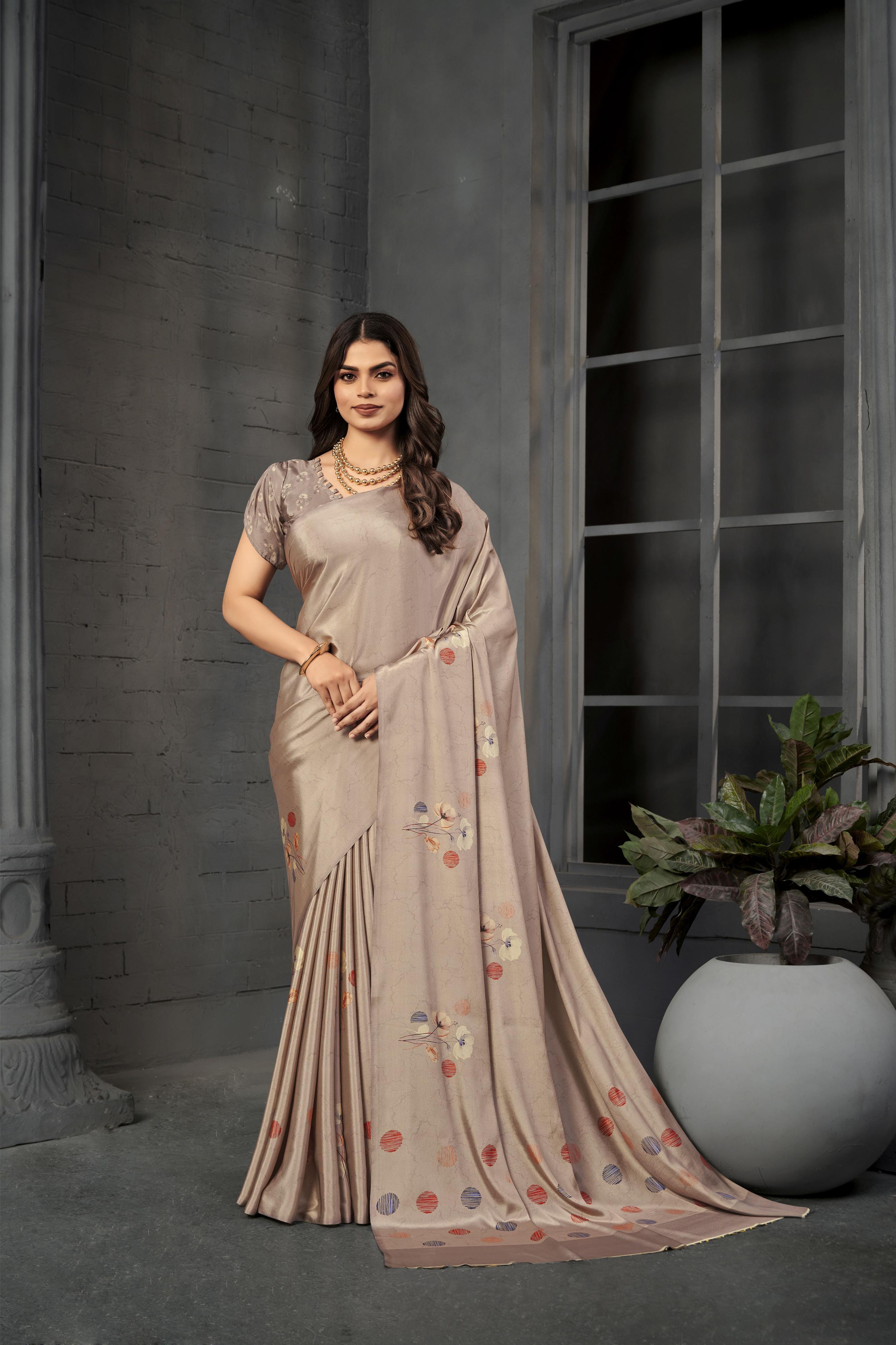 Grey Malai Crepe Silk Saree