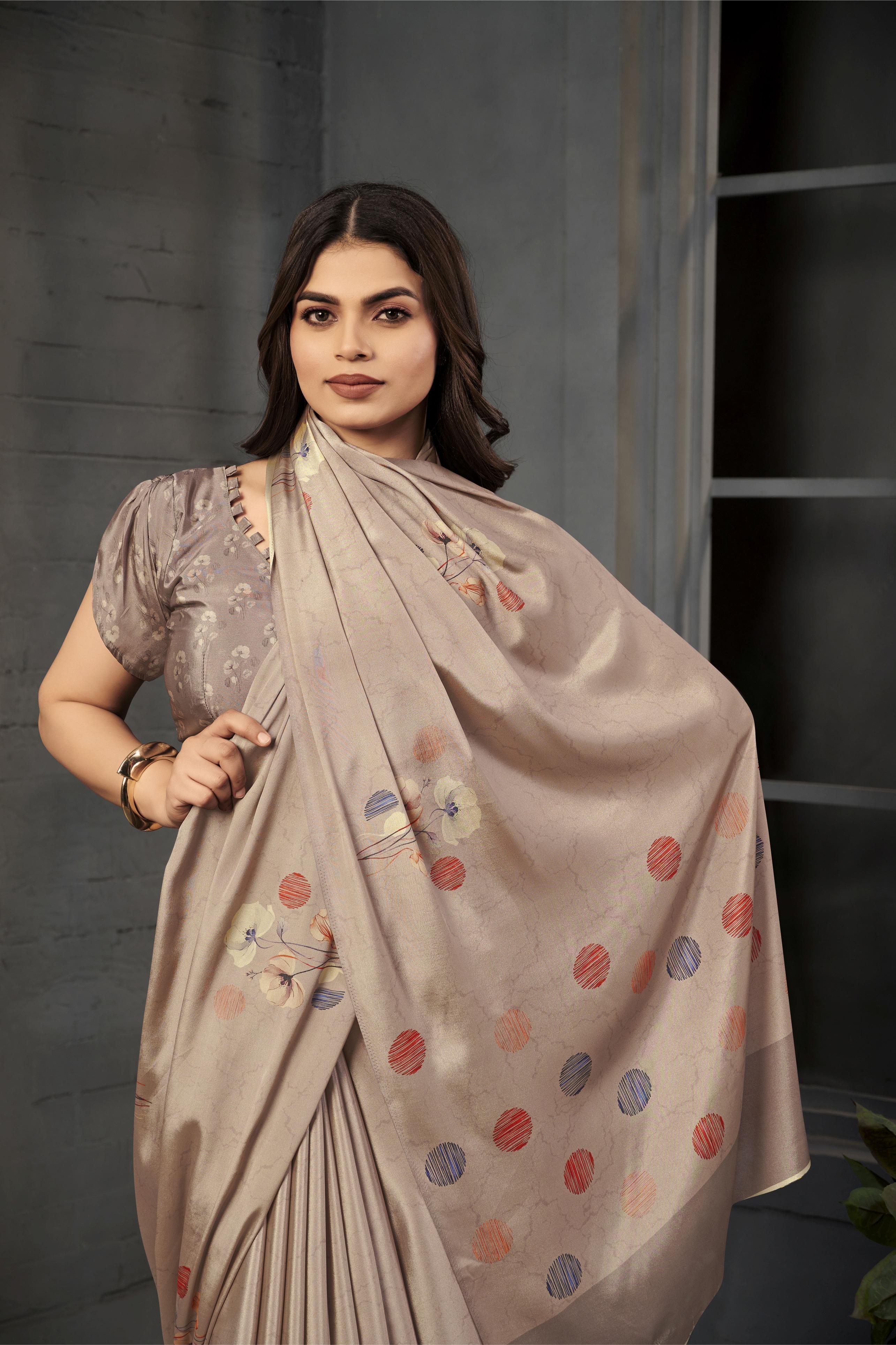 Grey Malai Crepe Silk Saree