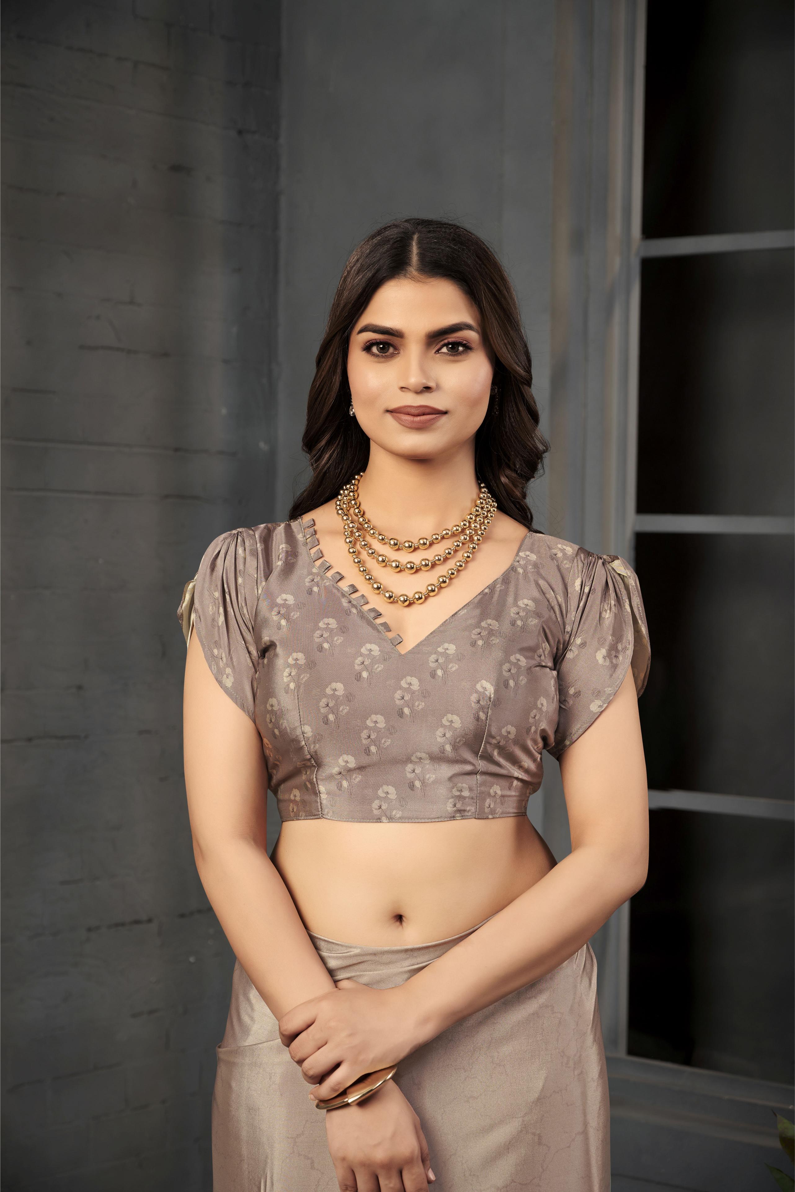 Grey Malai Crepe Silk Saree