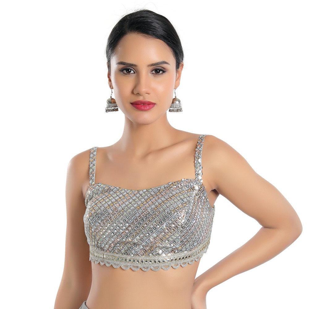 Grey Mirror Embroidered Georgette Blouse