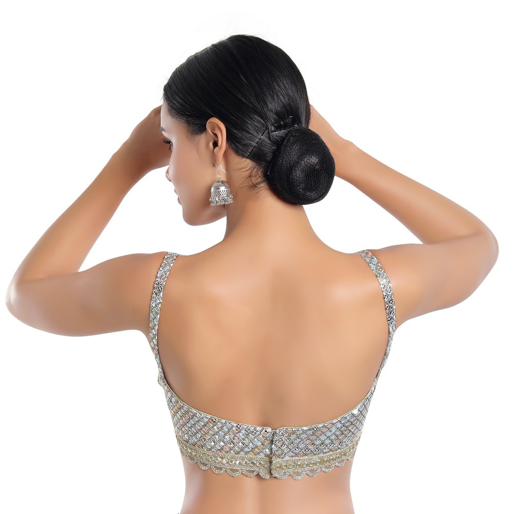 Grey Mirror Embroidered Georgette Blouse — alternate view