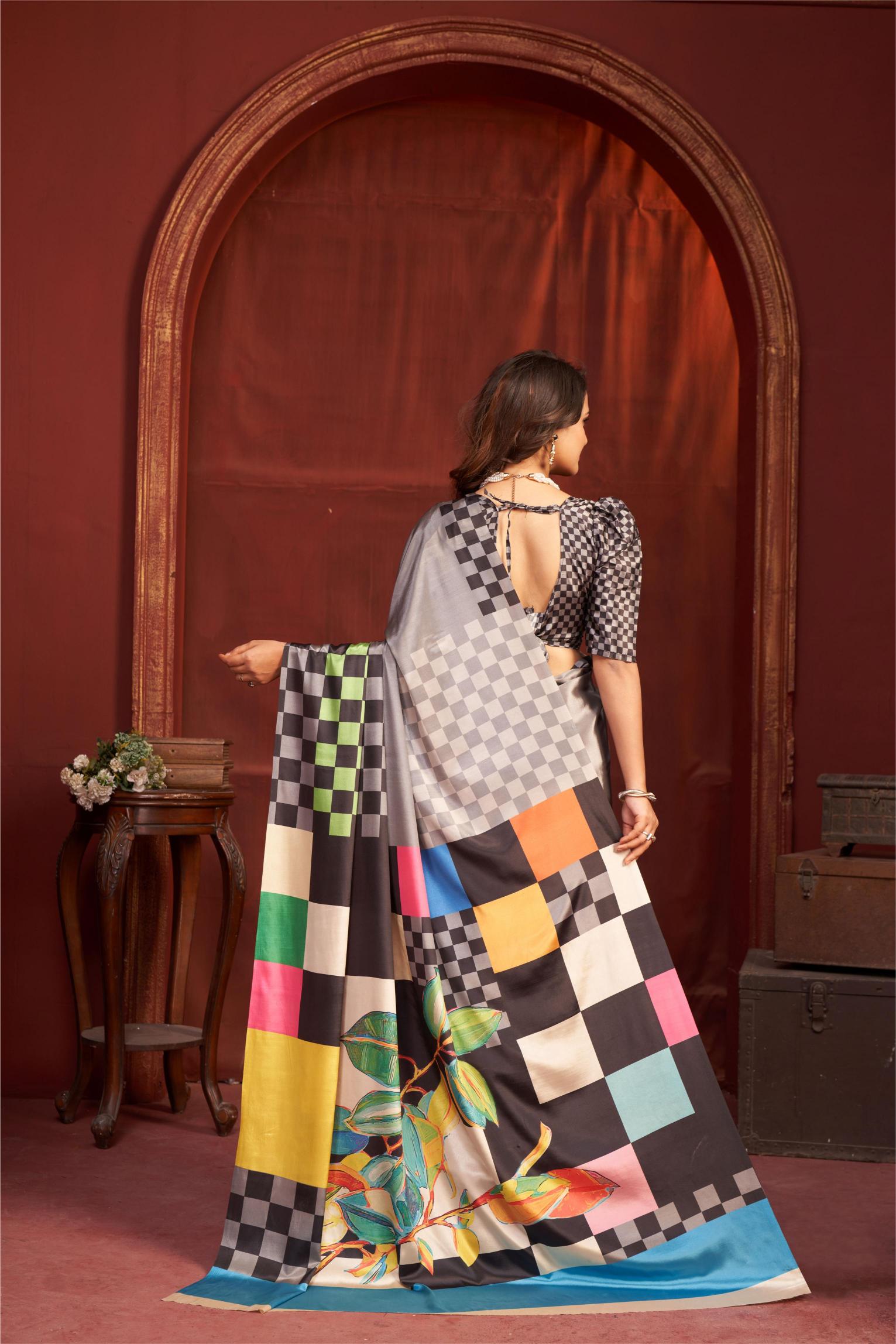 Grey Multi Malai Crepe Silk Saree — alternate view
