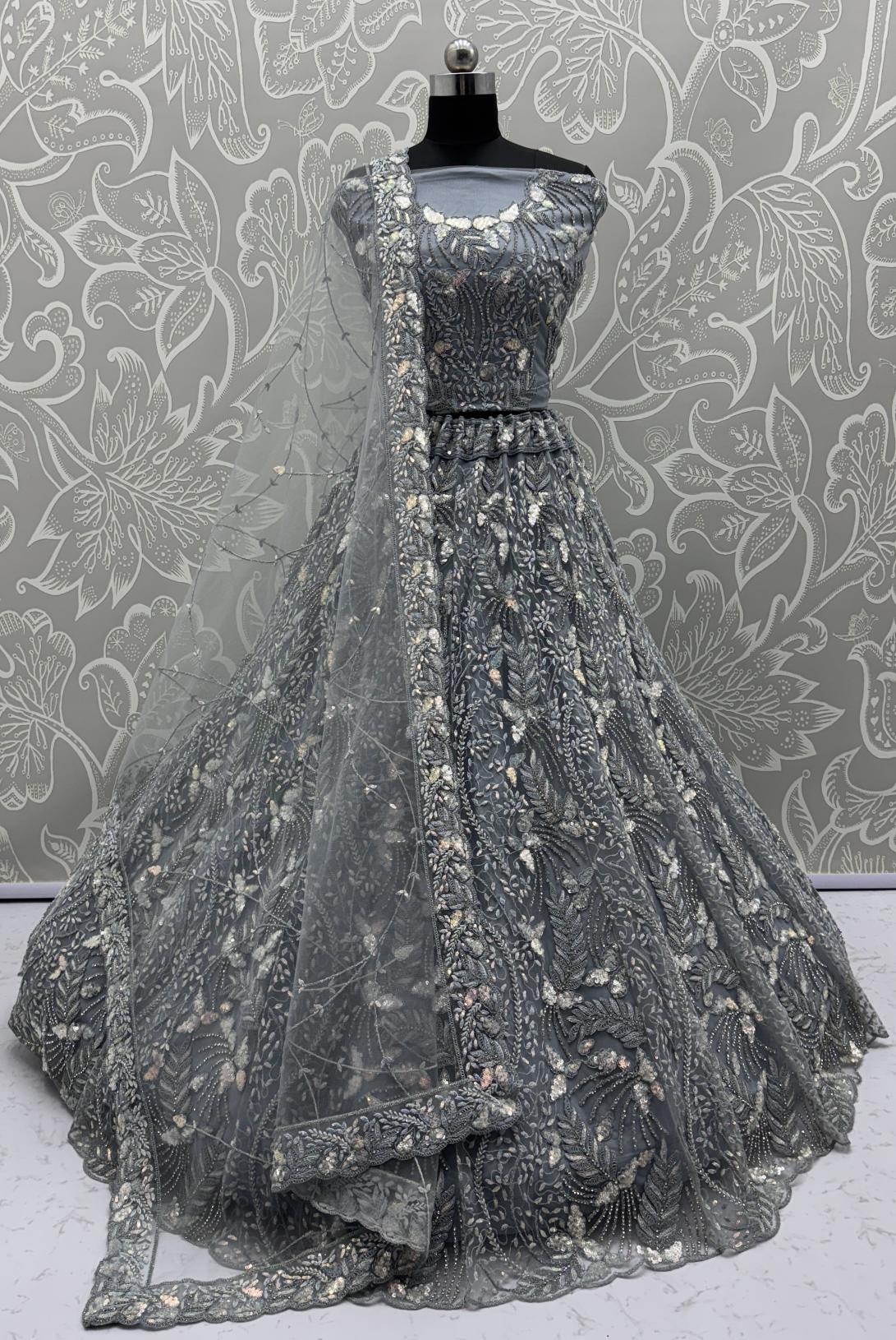 Grey Net Lehenga Choli