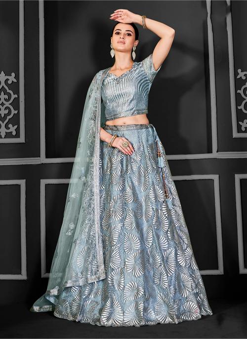 Grey Net Party Wear Lehenga