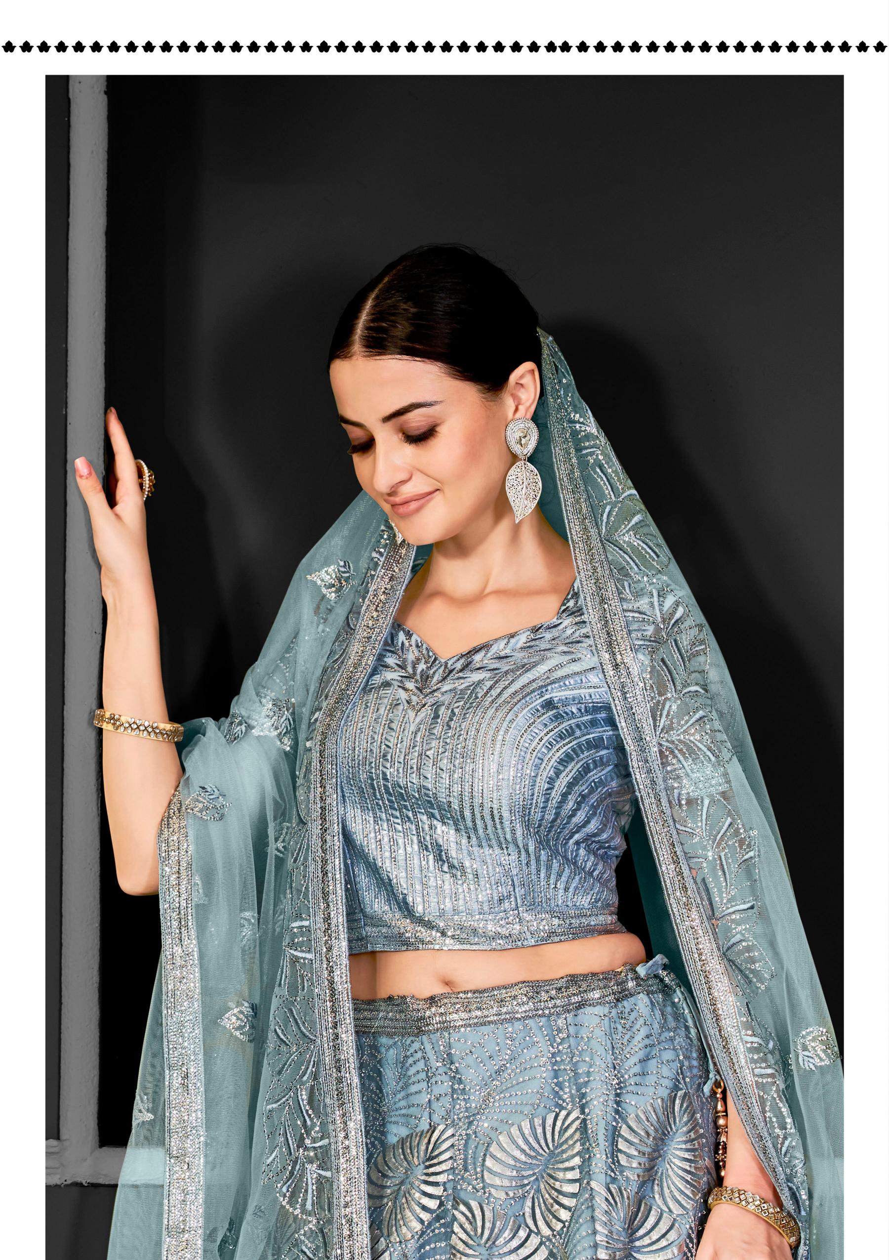Grey Net Party Wear Lehenga — alternate view