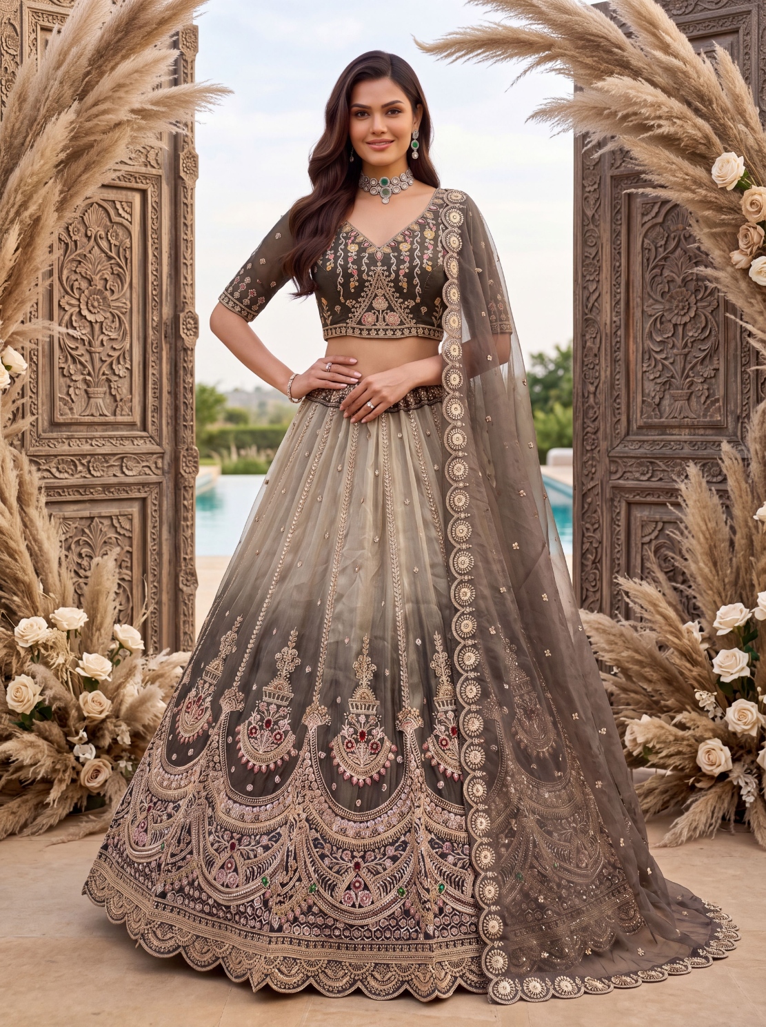 Grey Ombré Multi Thread Chandaniya Silk Lehenga Choli