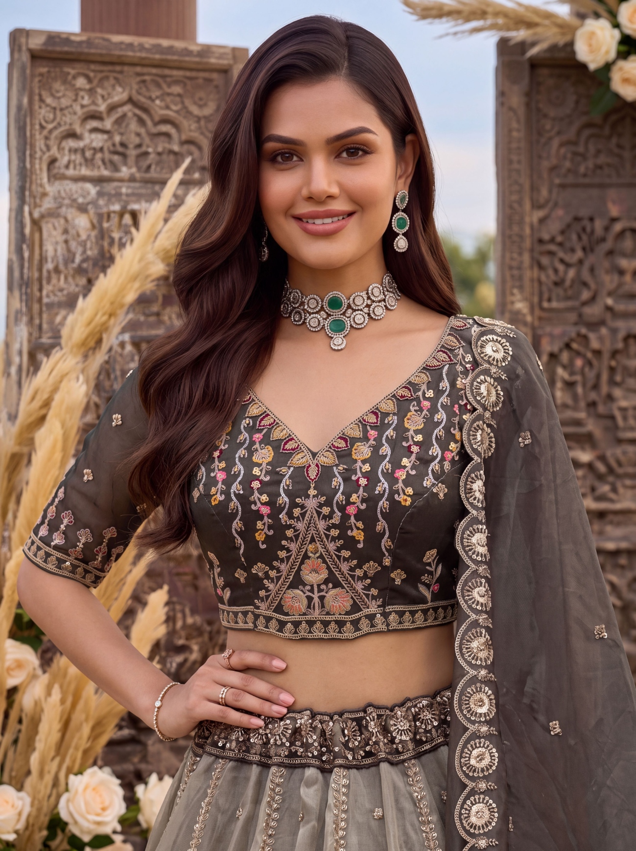 Grey Ombré Multi Thread Chandaniya Silk Lehenga Choli