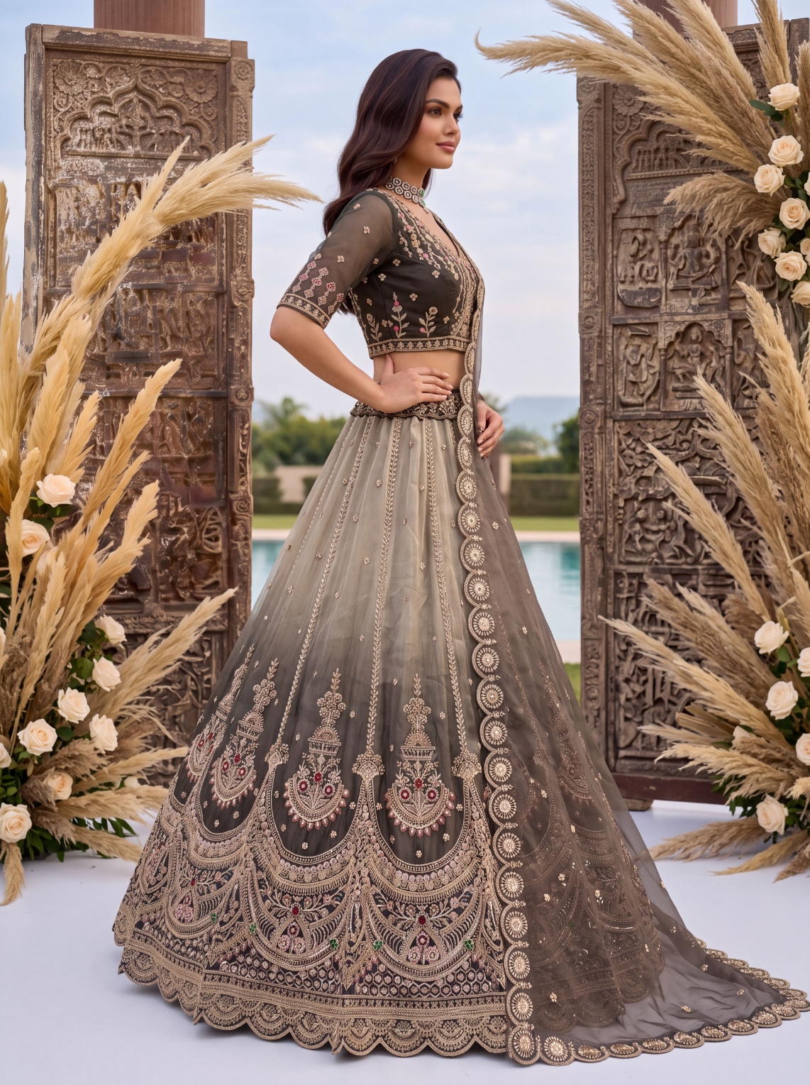 Grey Ombré Multi Thread Chandaniya Silk Lehenga Choli