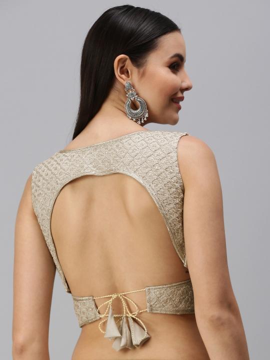 Grey Organza Embroidered Readymade Blouse — alternate view