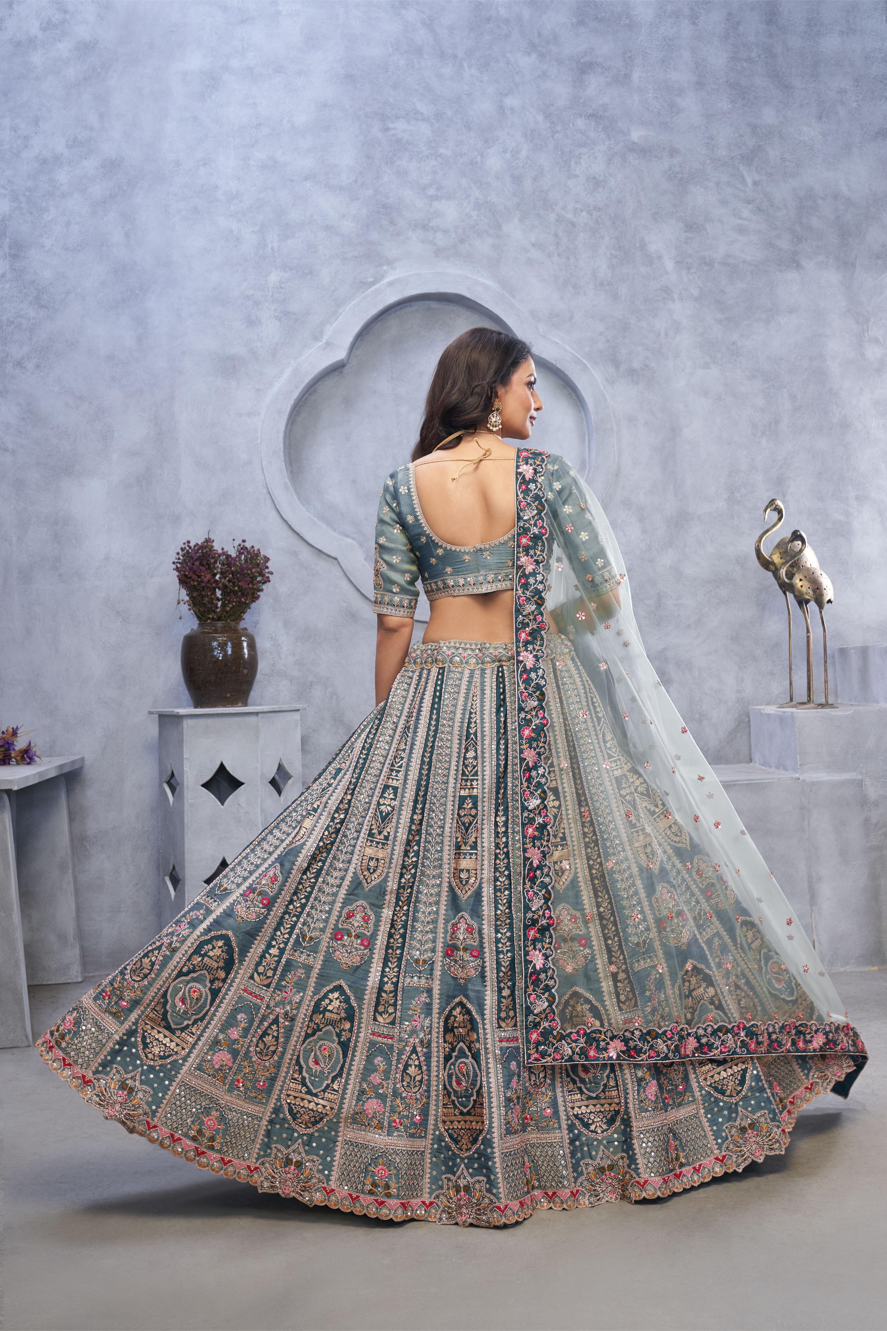 Grey Organza Silk Wedding Lehenga — alternate view