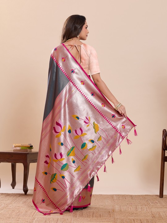 Grey Pink Zari Designer Soft Silk Saree — alternate view