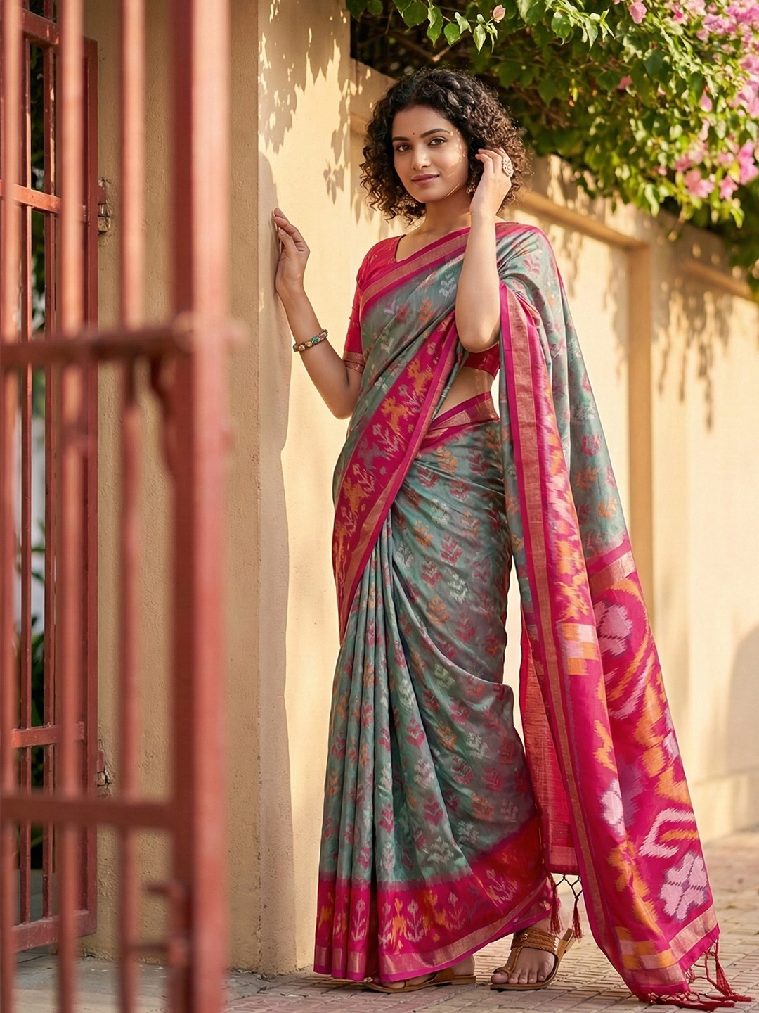 Grey Pochampally Silk Woven Saree