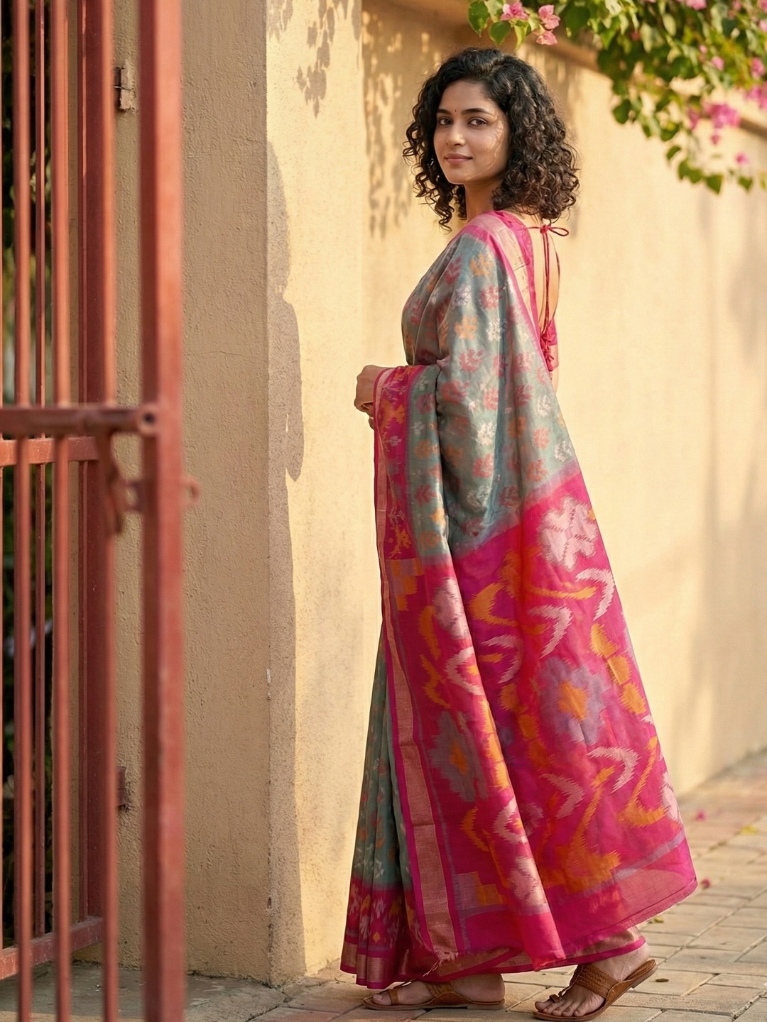 Grey Pochampally Silk Woven Saree — alternate view