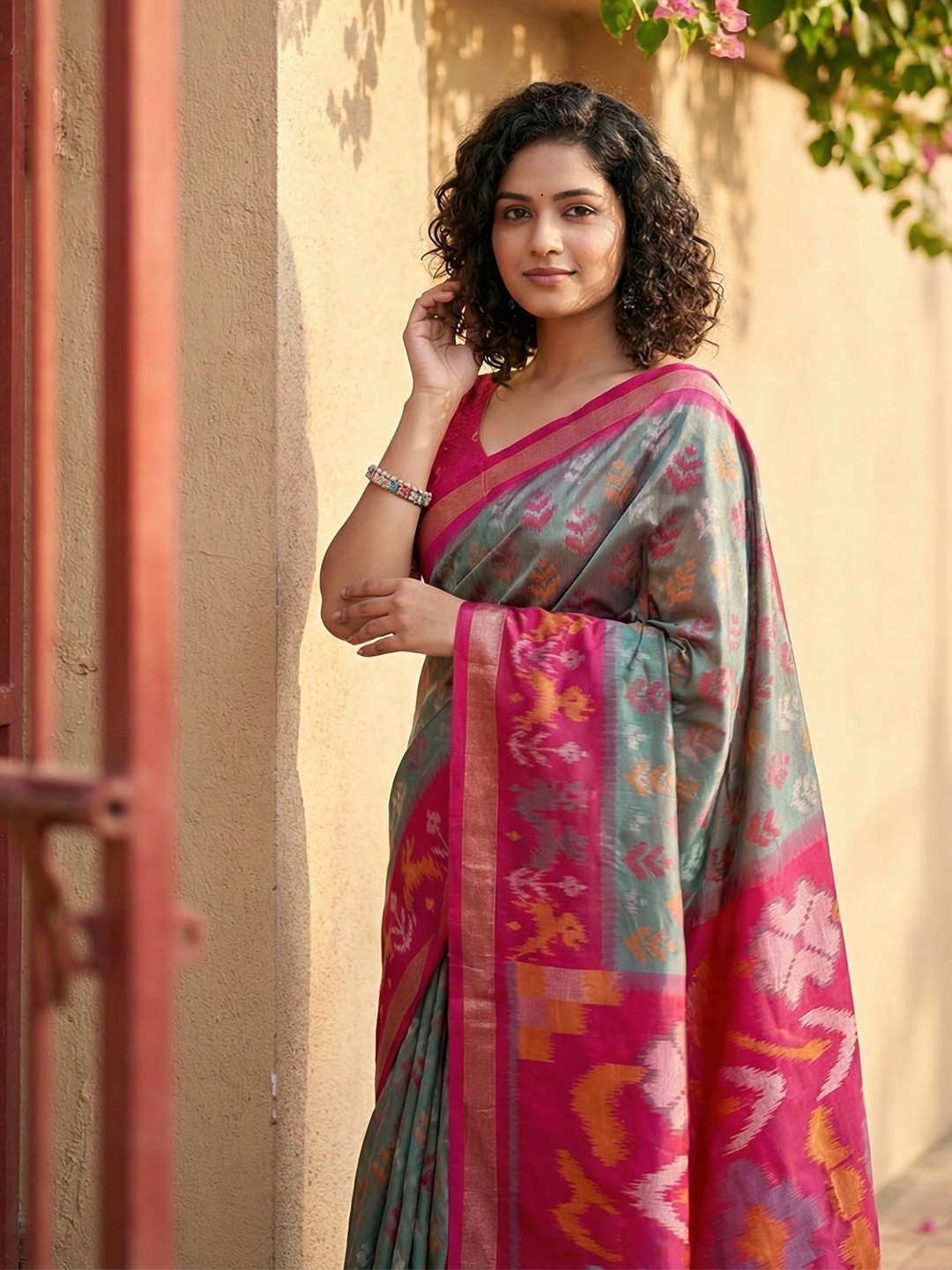 Grey Pochampally Silk Woven Saree