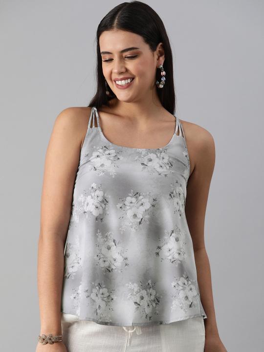 Grey Poly Crepe Short Kurti