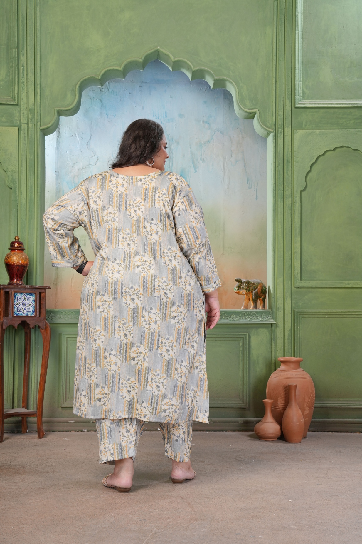 Grey Printed Rayon Slub Kurta Set — alternate view