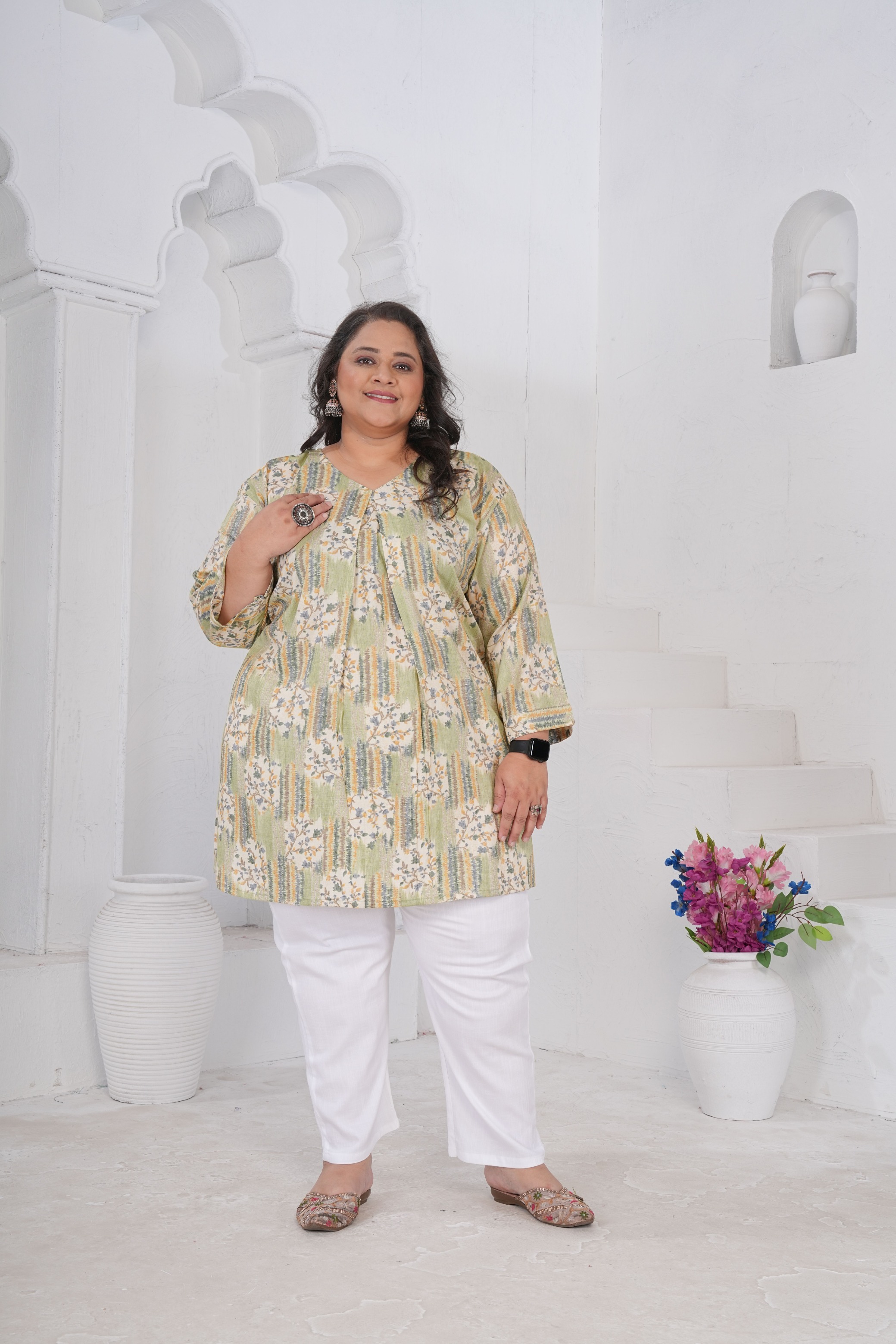Grey Printed Rayon Slub Kurti