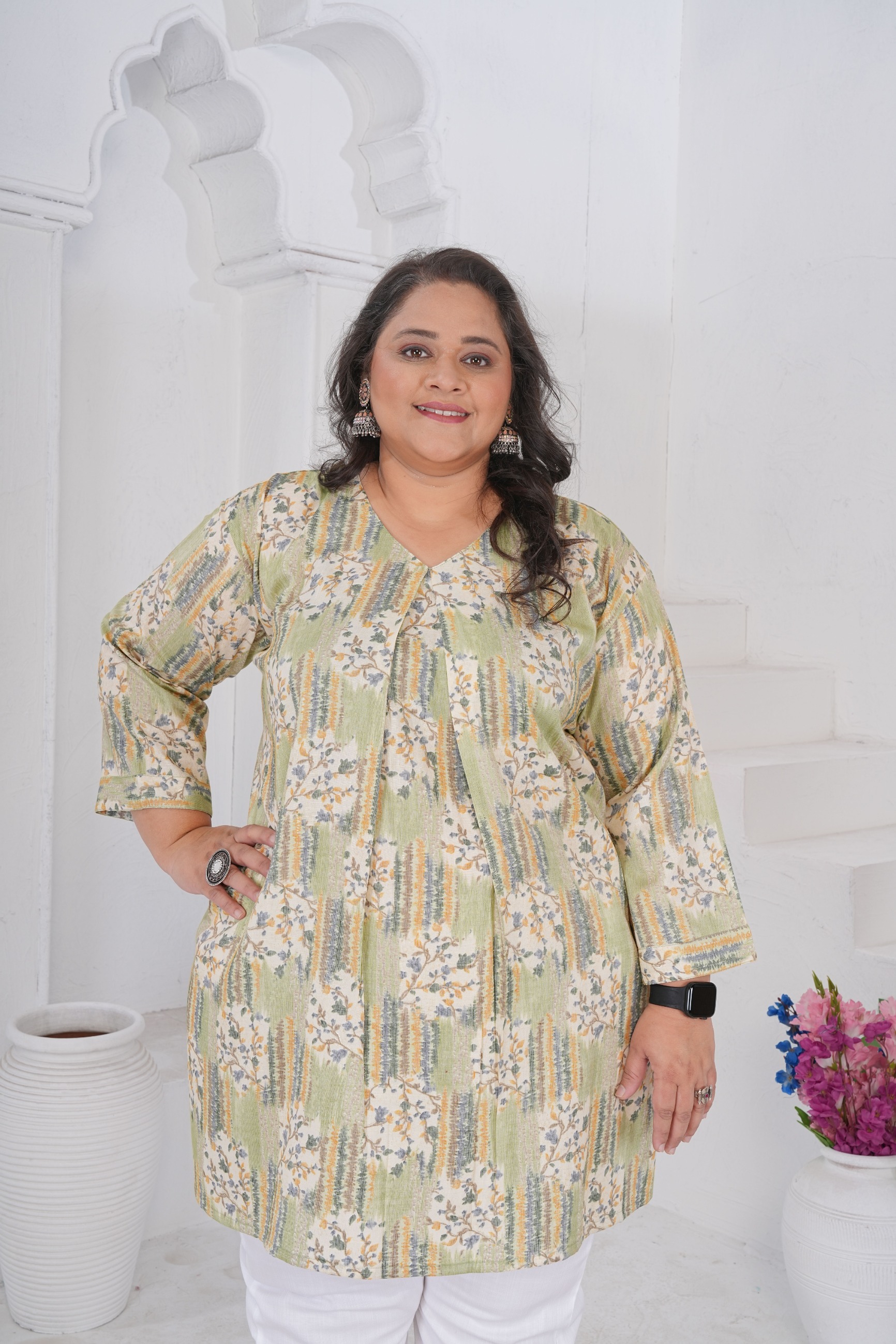 Grey Printed Rayon Slub Kurti