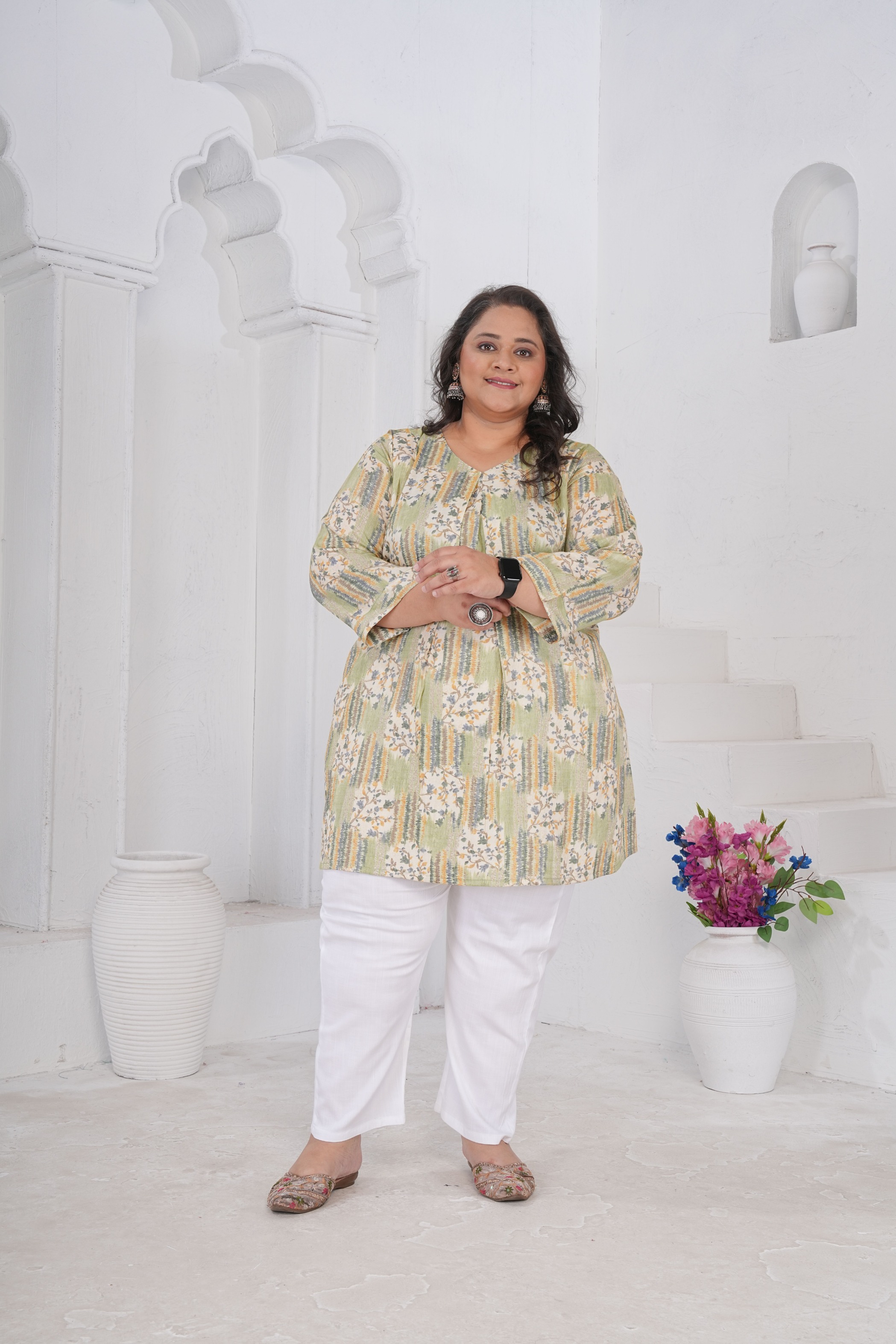 Grey Printed Rayon Slub Kurti