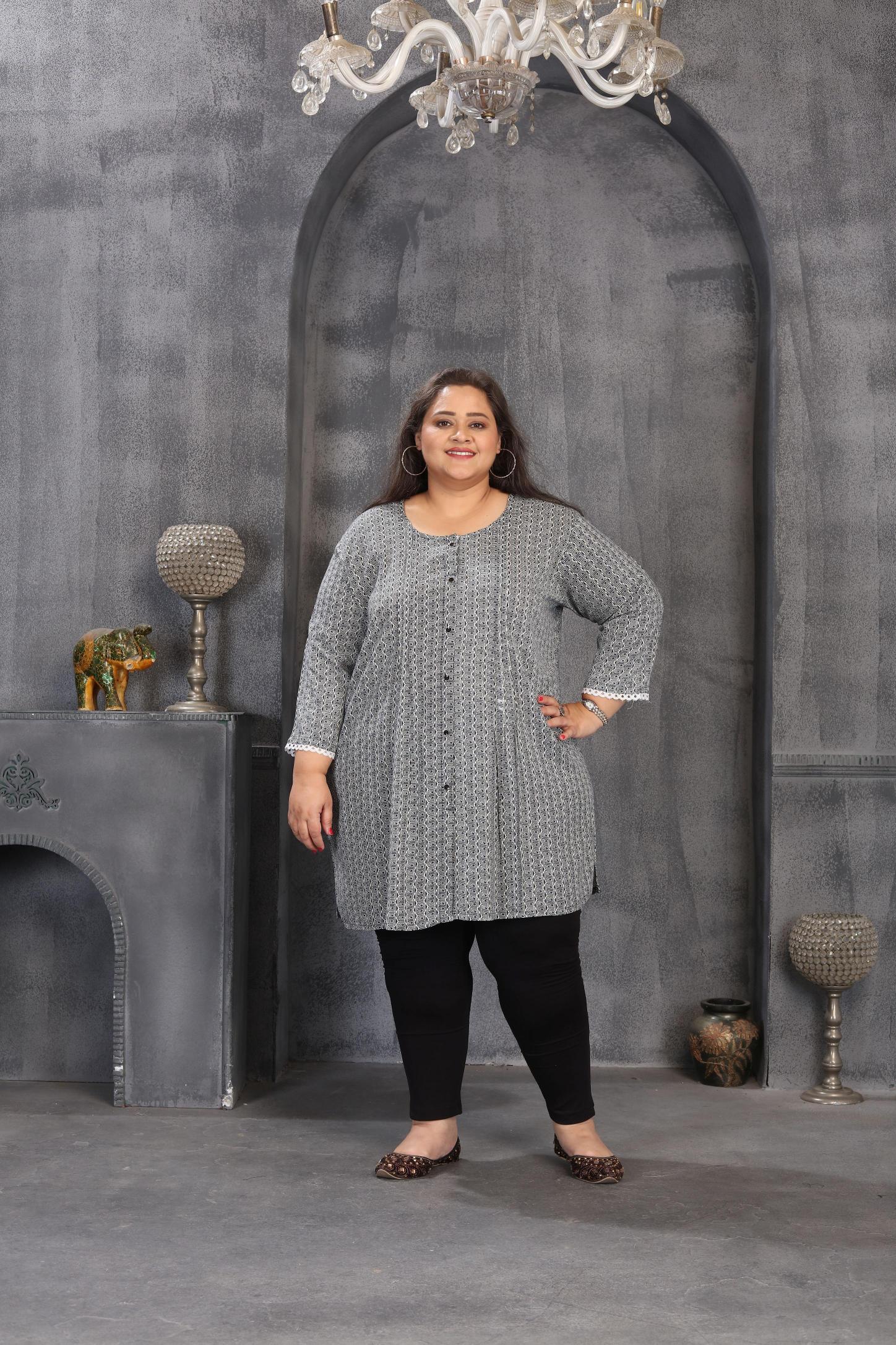 Grey Rayon Printed Plus Size Kurti