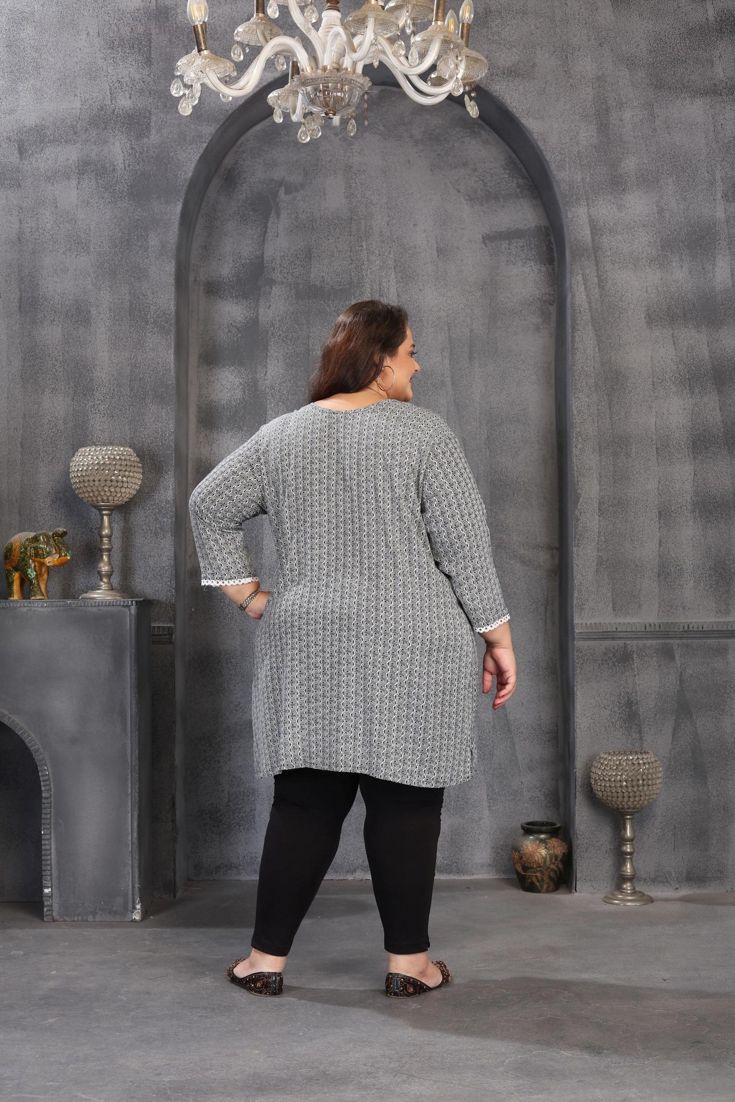 Grey Rayon Printed Plus Size Kurti — alternate view