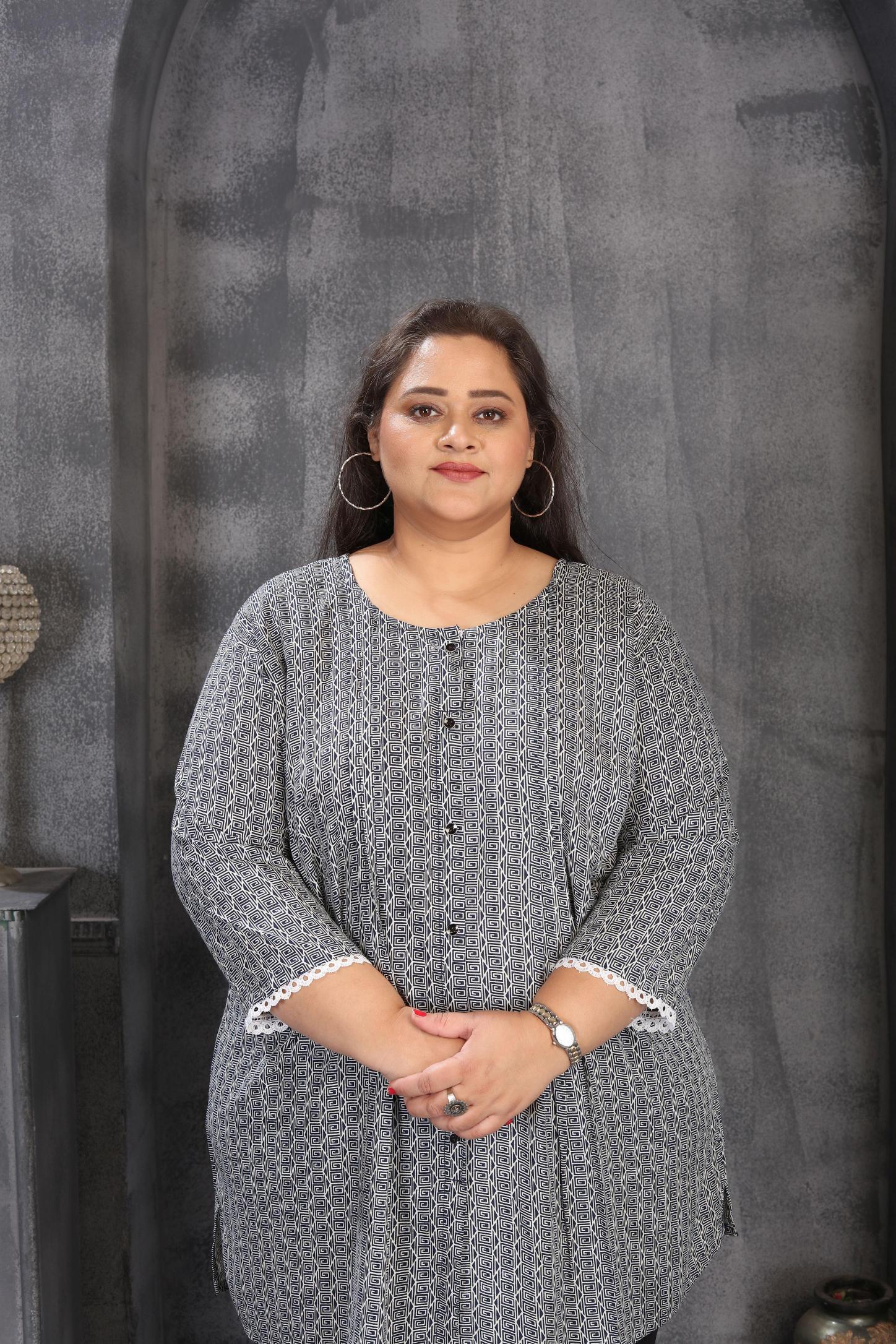 Grey Rayon Printed Plus Size Kurti