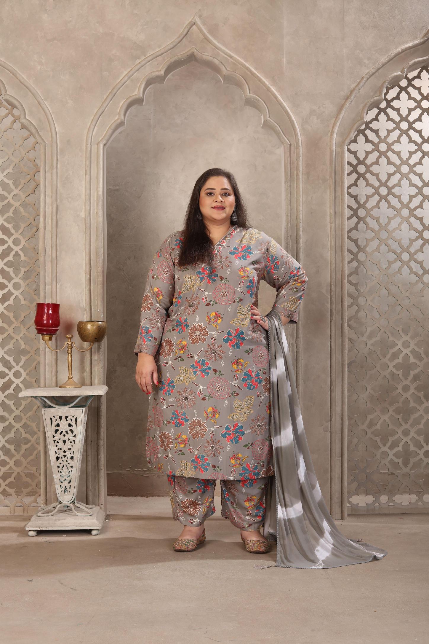 Grey Rayon Readymade Suits