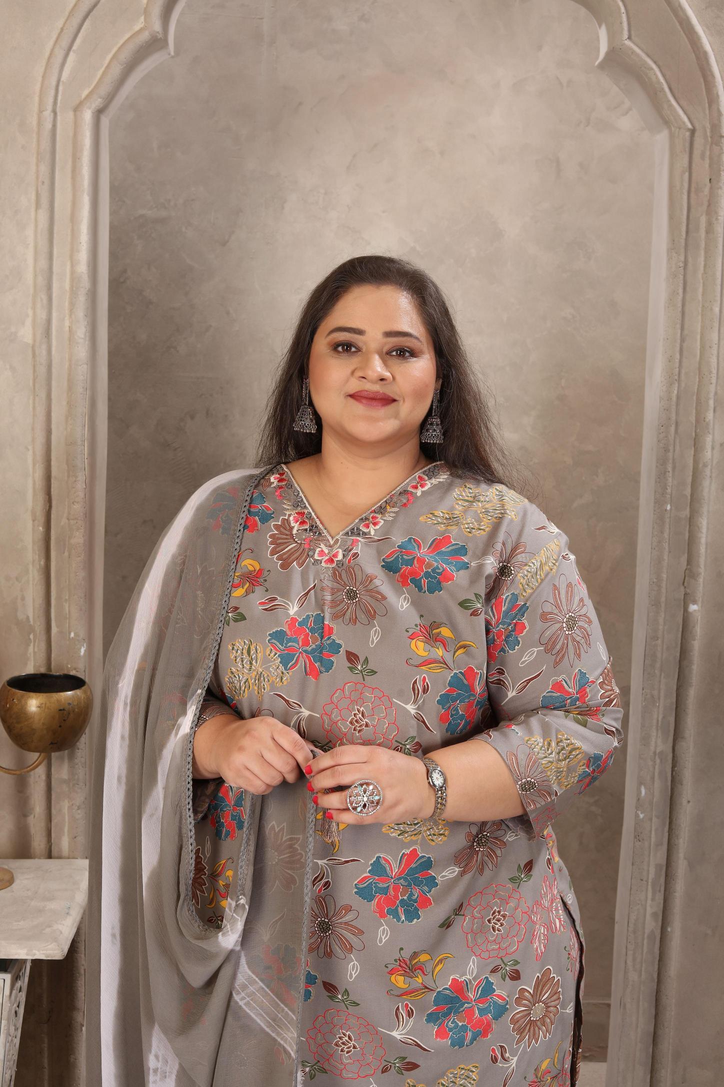 Grey Rayon Readymade Suits