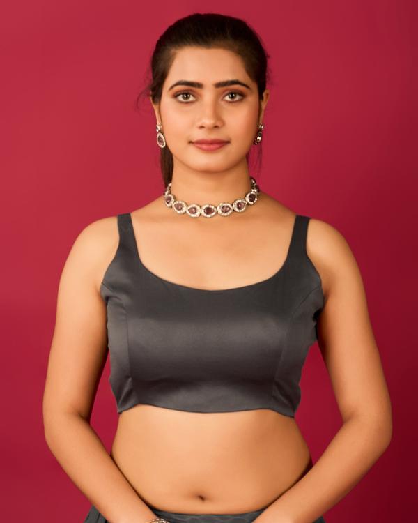 Grey Satin Readymade Blouse