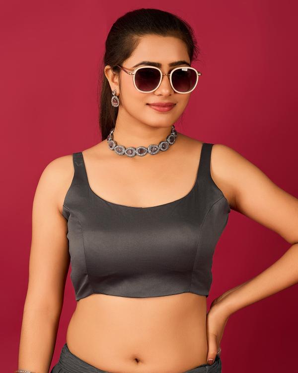 Grey Satin Readymade Blouse