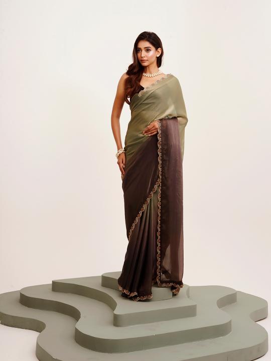 Grey Satin Saree