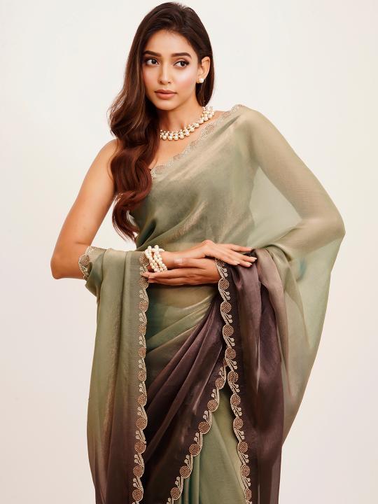 Grey Satin Saree