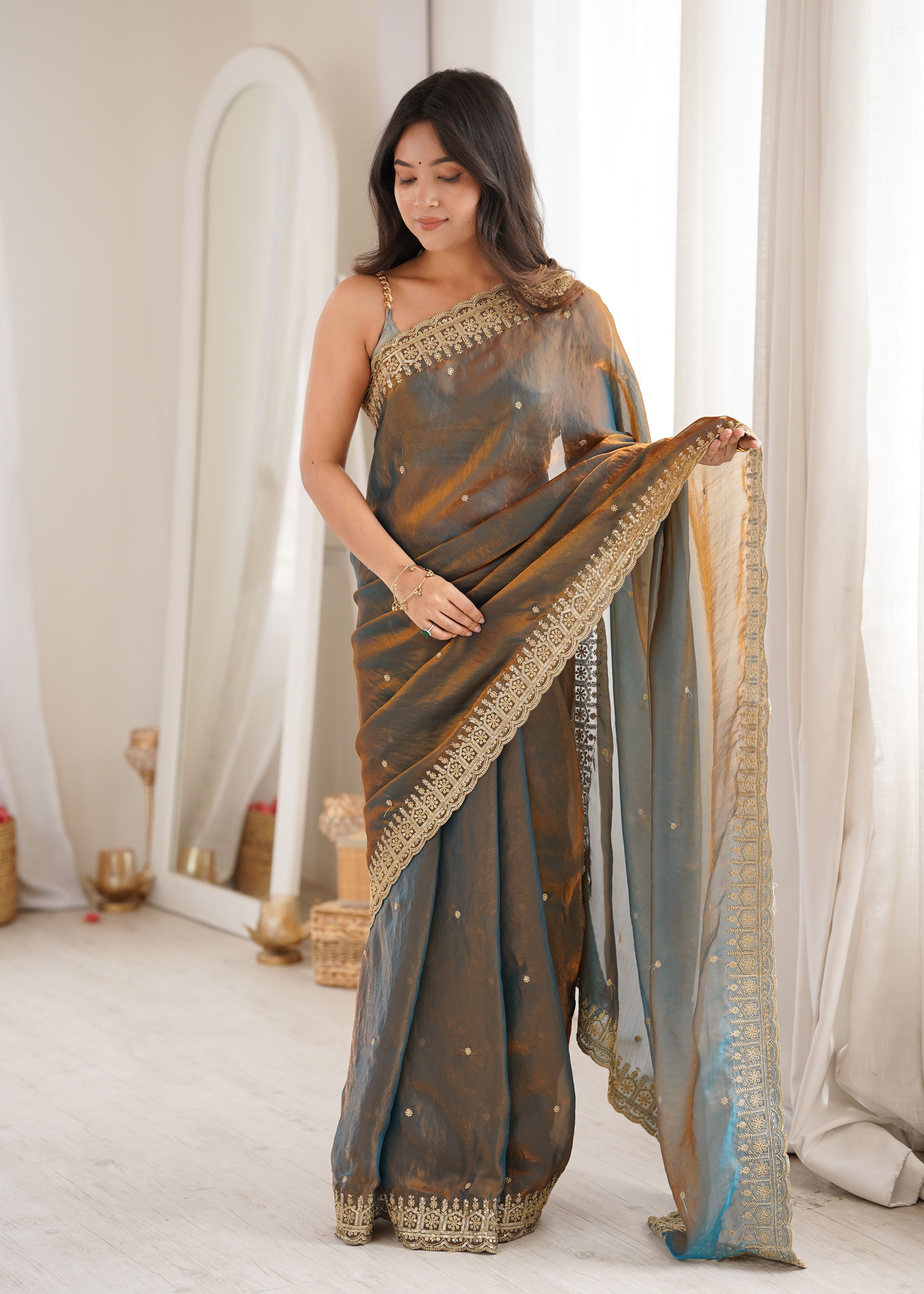 Grey Sequance Fendy Satin Saree — alternate view