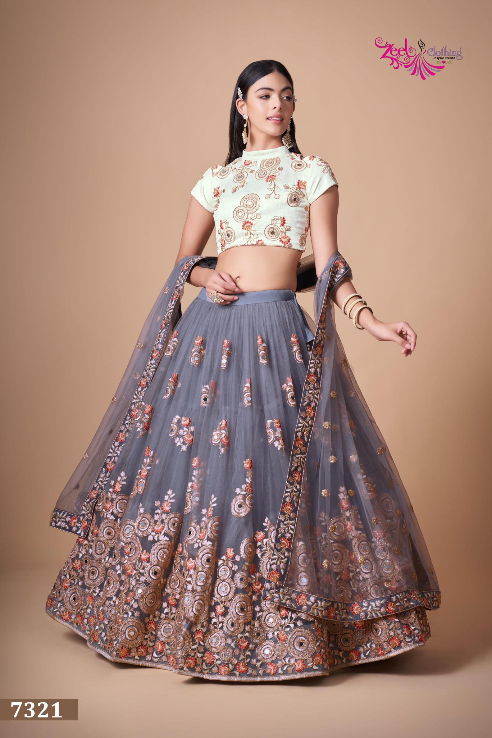 Grey Soft Net Lehenga Choli