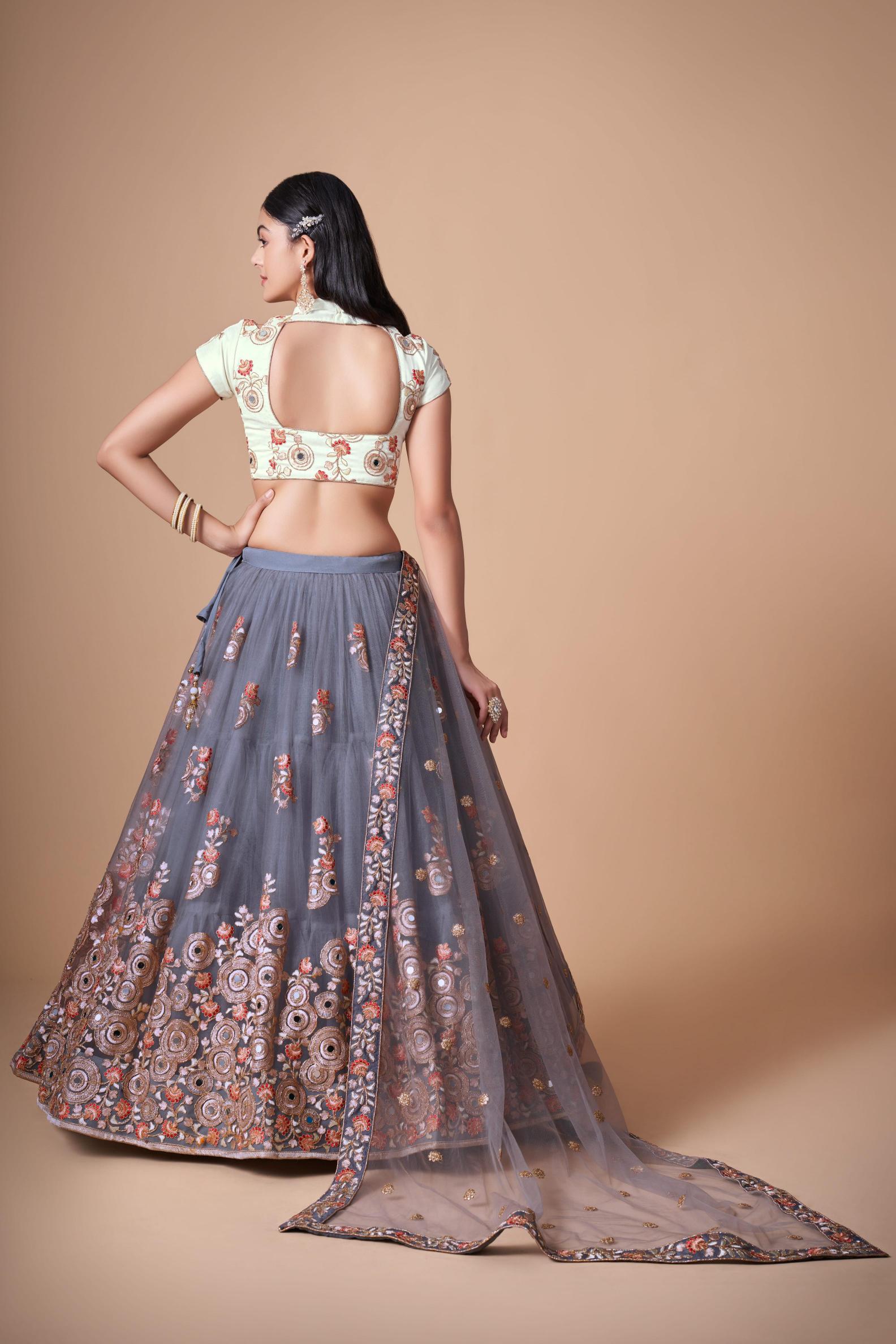 Grey Soft Net Lehenga Choli — alternate view