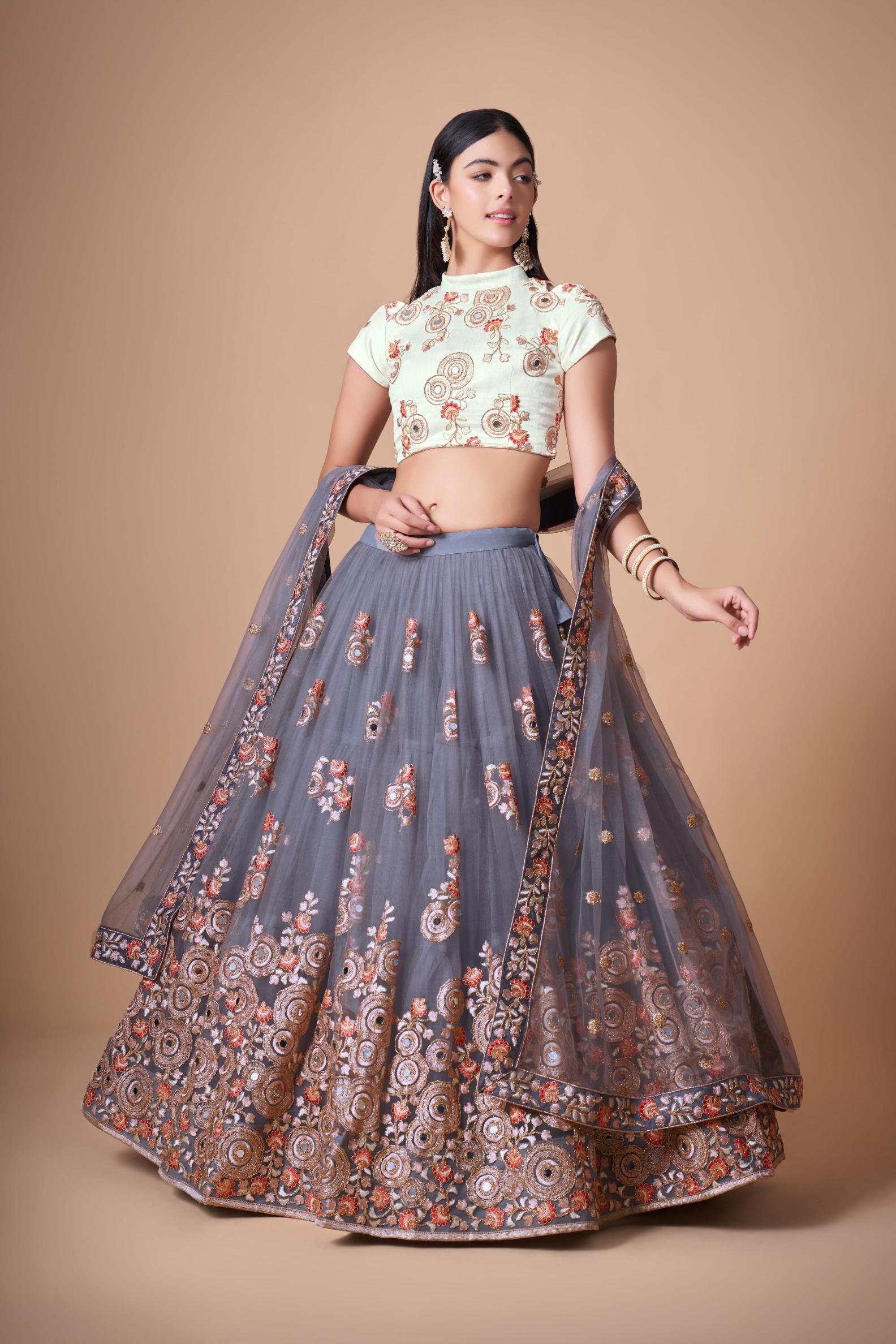 Grey Soft Net Lehenga Choli