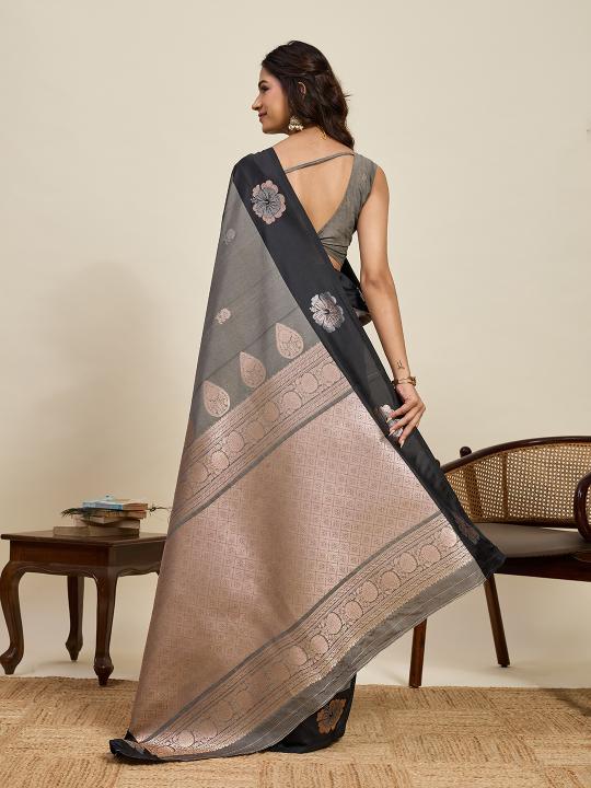 Grey Soft Silk Zari Designer Saree — alternate view
