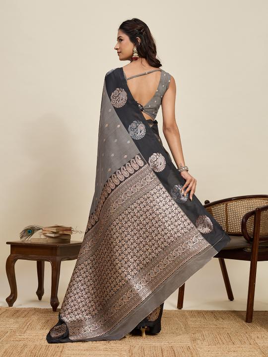 Grey Soft Silk Zari Woven Saree — alternate view