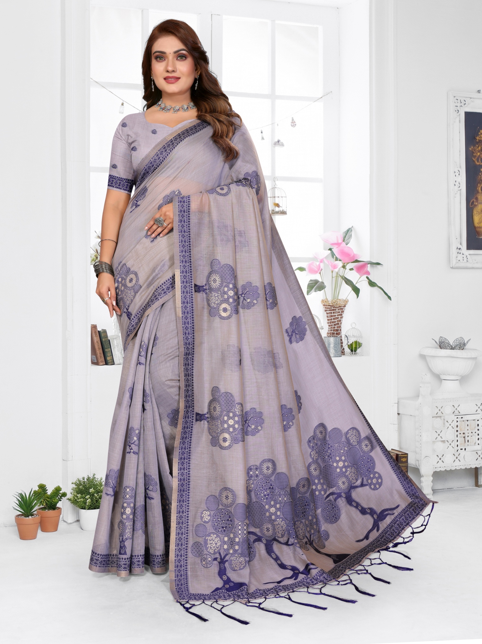 Grey Weaving Designer Spun Cotton Saree